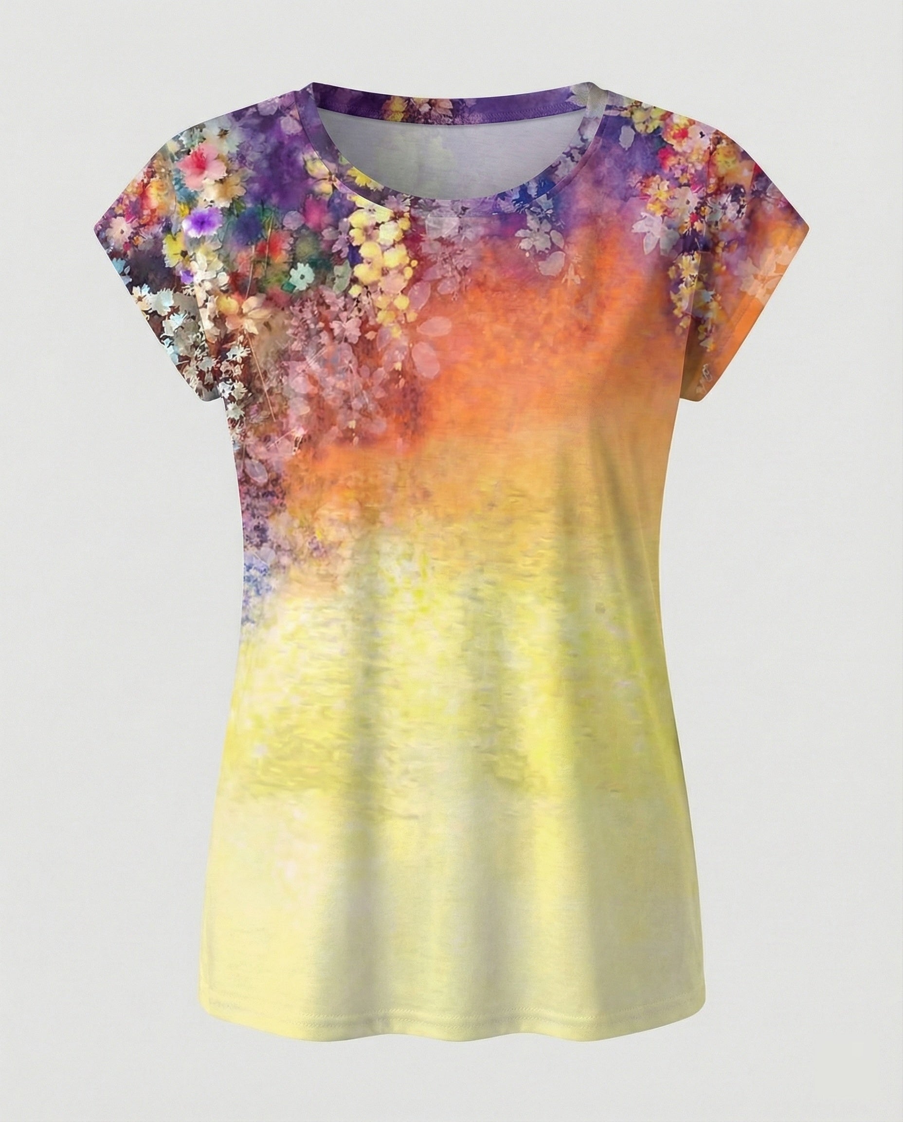 Watercolor Summer Blouse Women Asymmetric