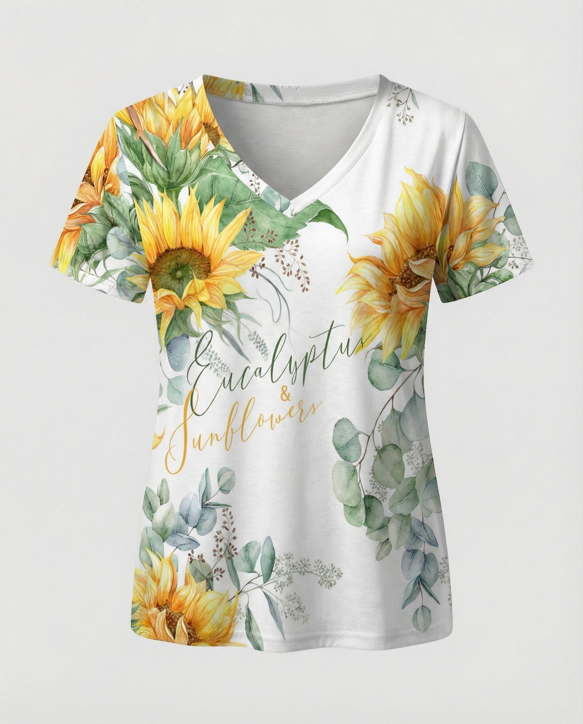 Short sleeve blouse women feather print V-neck