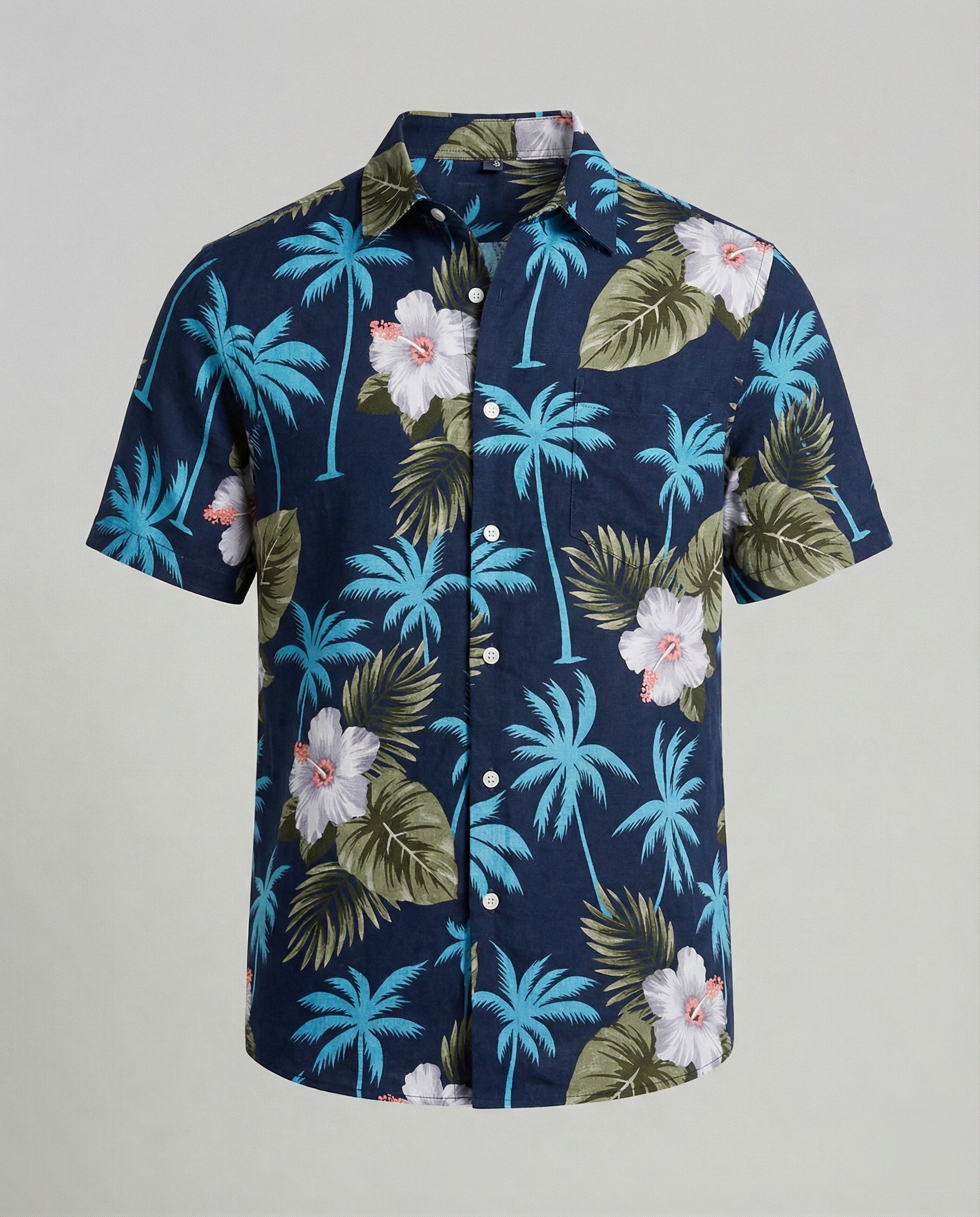 Short Sleeve Hawaii Shirt Men Palm Print