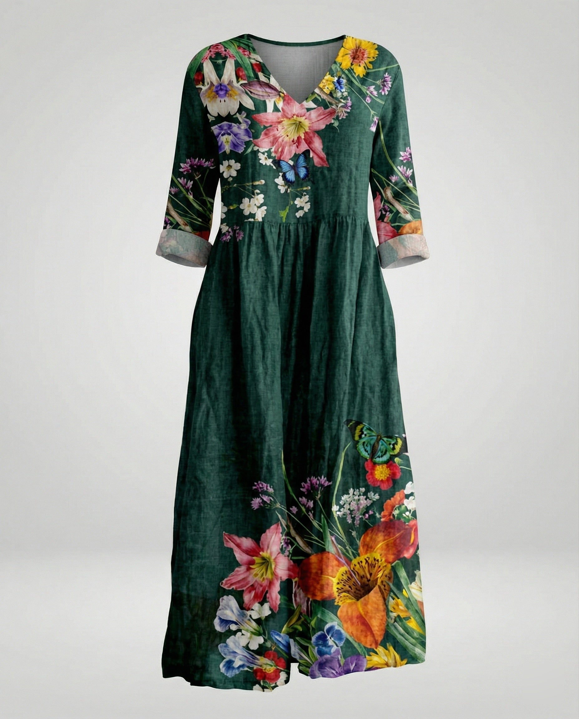Women's Maxi Dress Summer Linen Look V-Neck