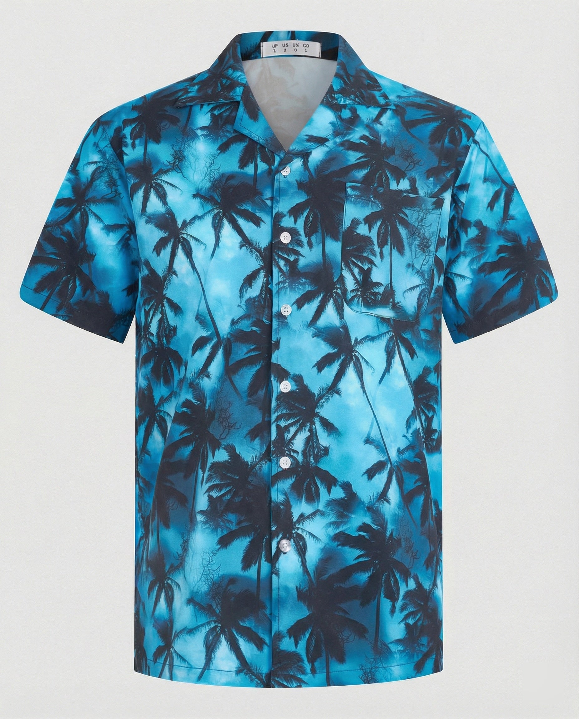 Short Sleeve Hawaii Shirt Men Palm Print