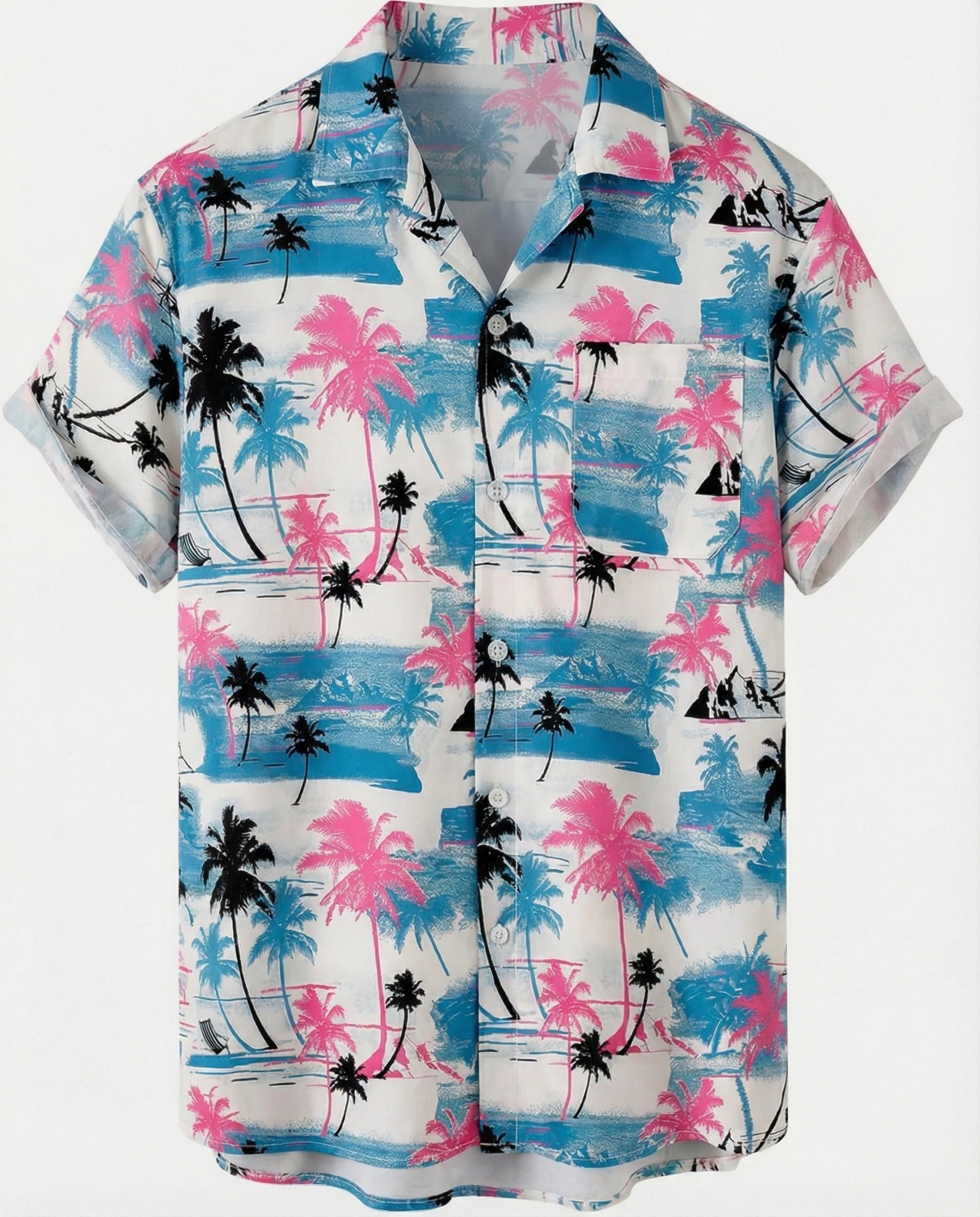 Short Sleeve Hawaii Shirt Men Palm Print
