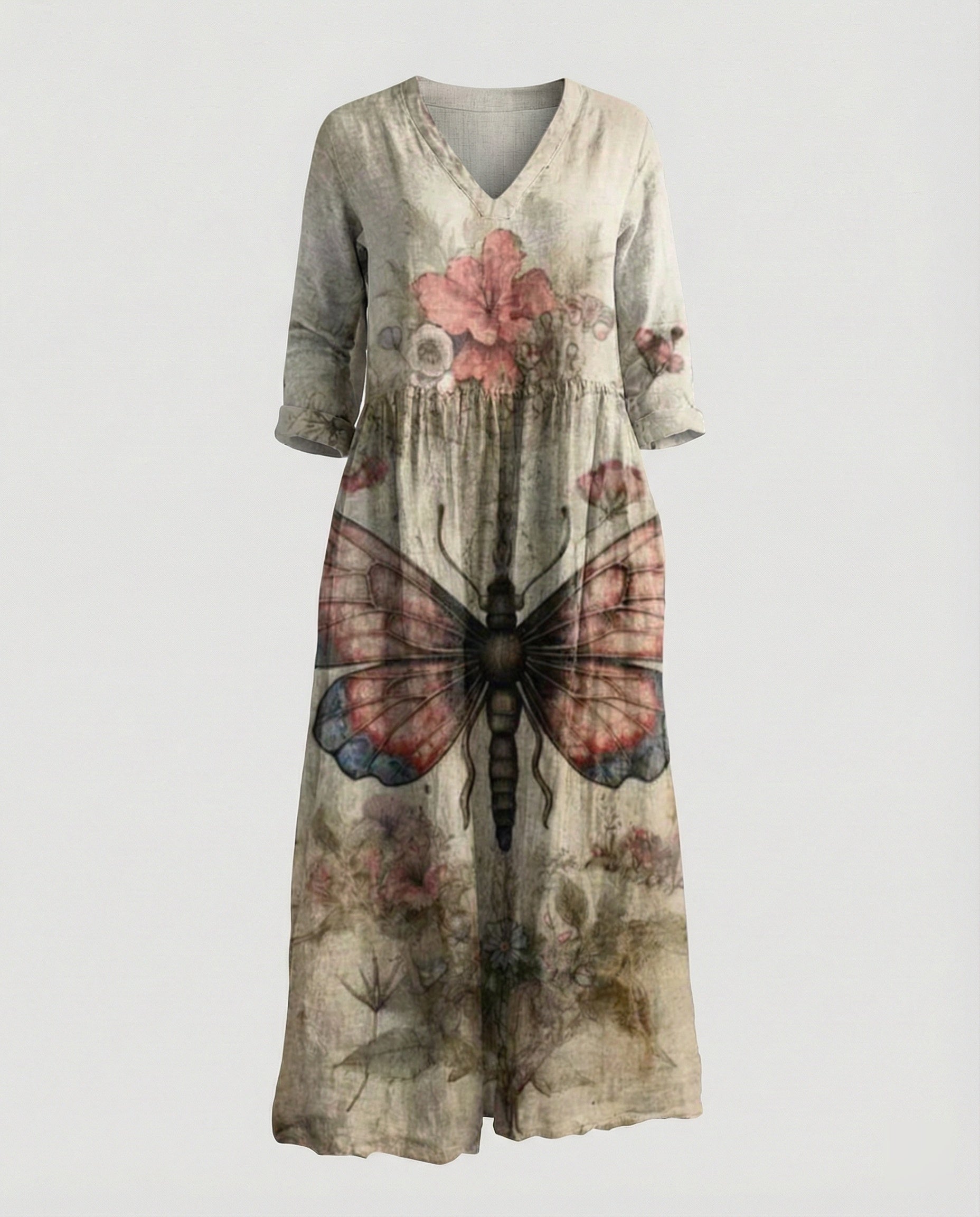 Women's Maxi Dress Summer Linen Look V-Neck