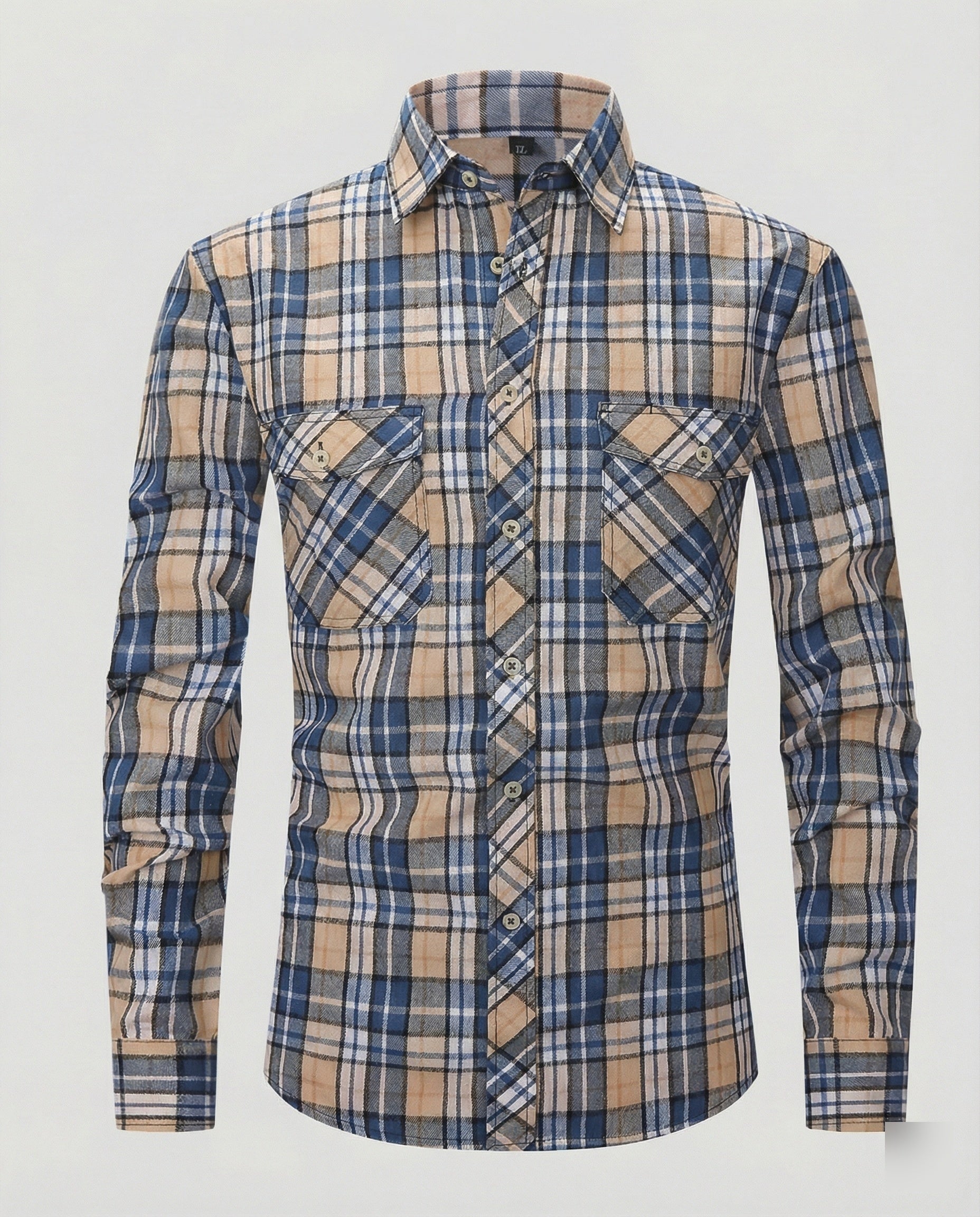 Men's Long Sleeve Shirt Checked with Kent Collar