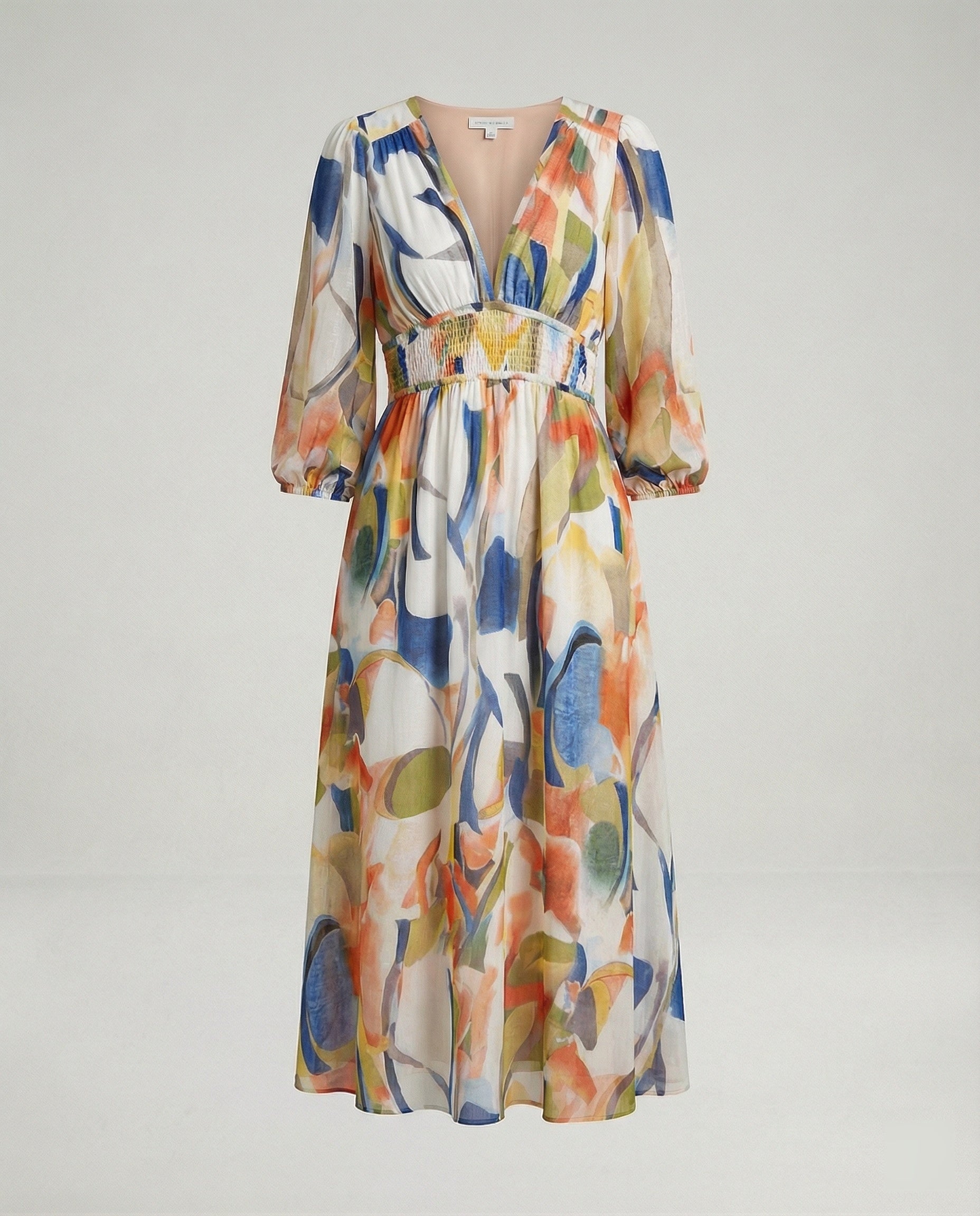 Women Midi Dress V-Neck Print