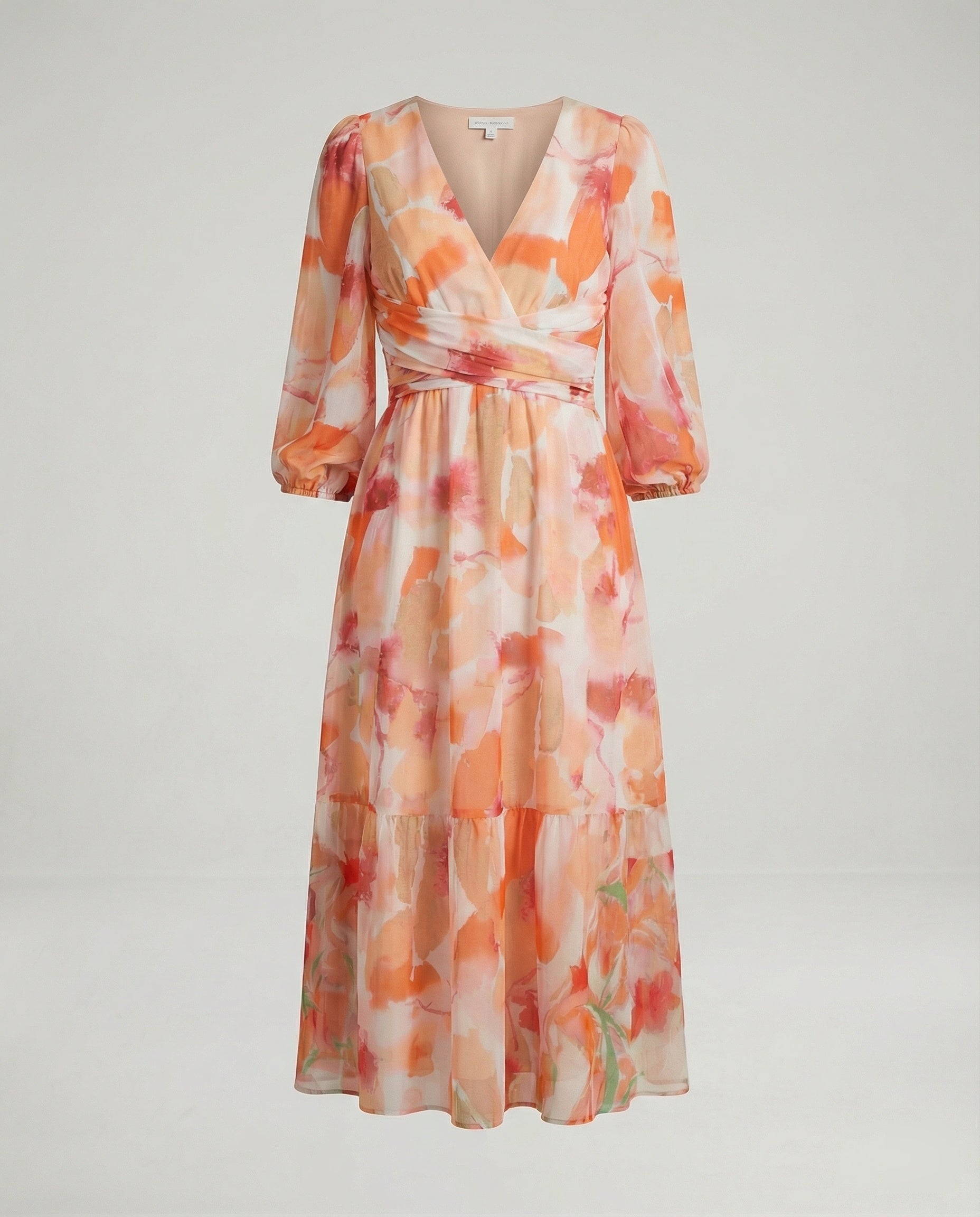 Women Midi Dress V-Neck Print