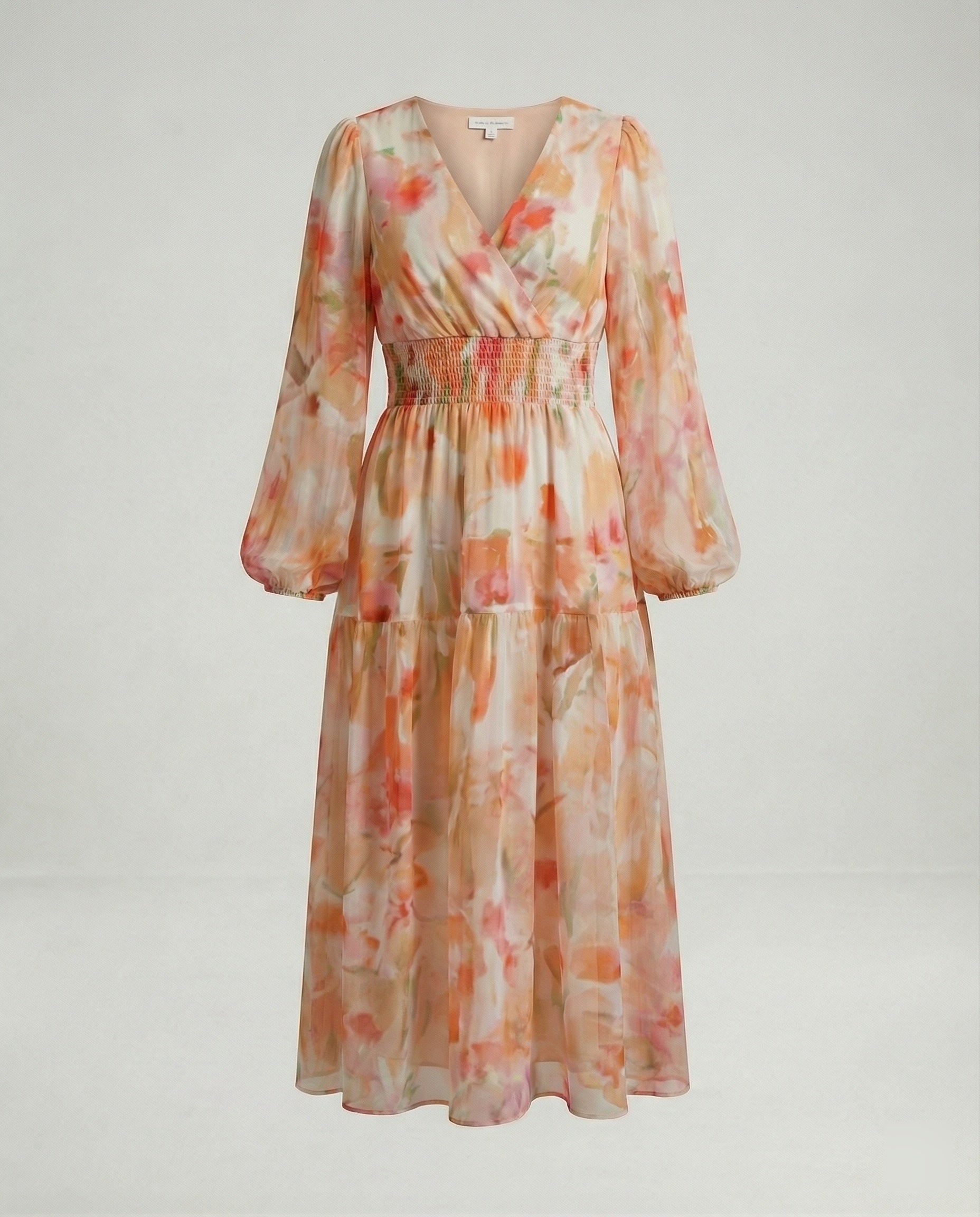 Women Midi Dress V-Neck Print