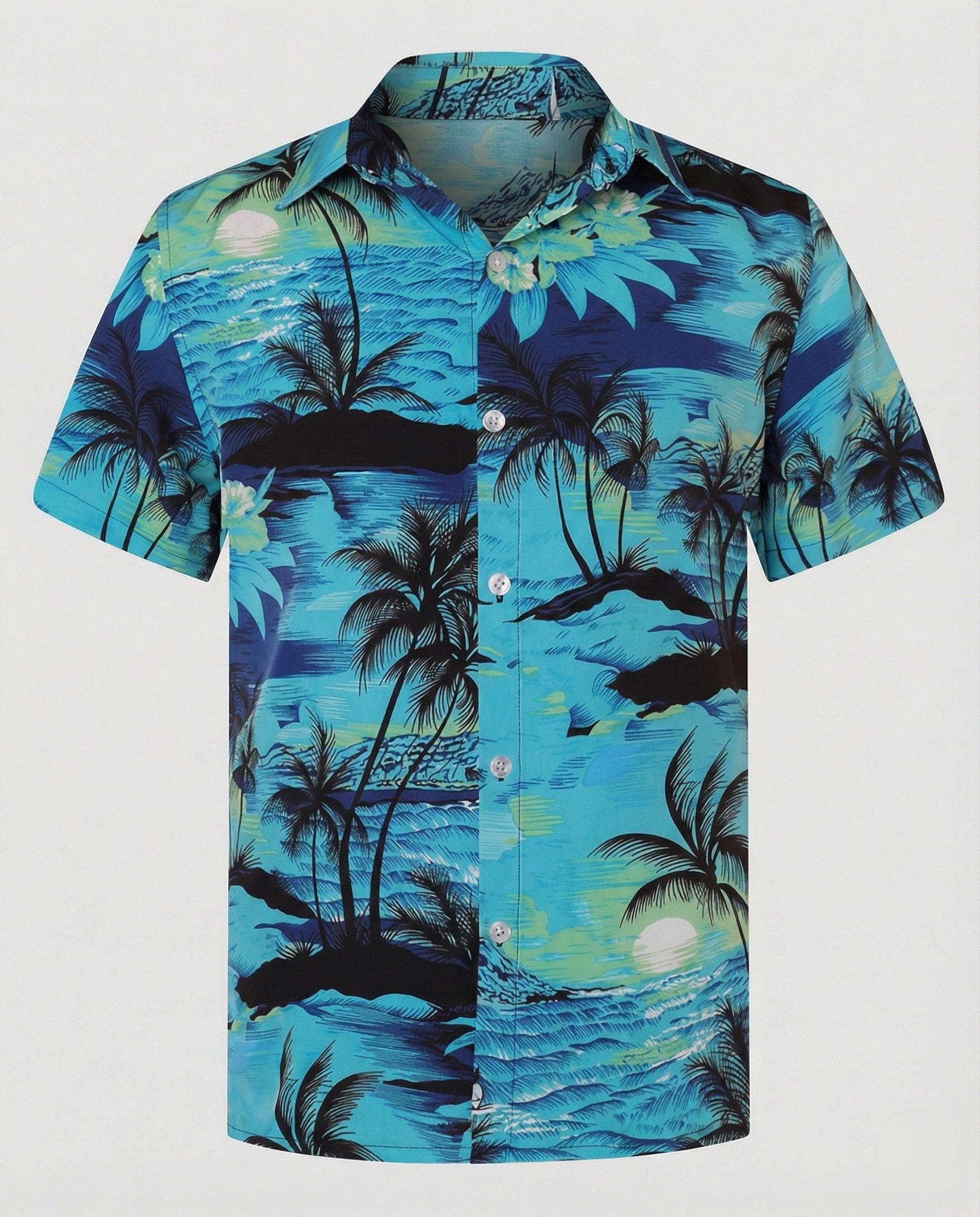 Short Sleeve Hawaii Shirt Men Palm Print