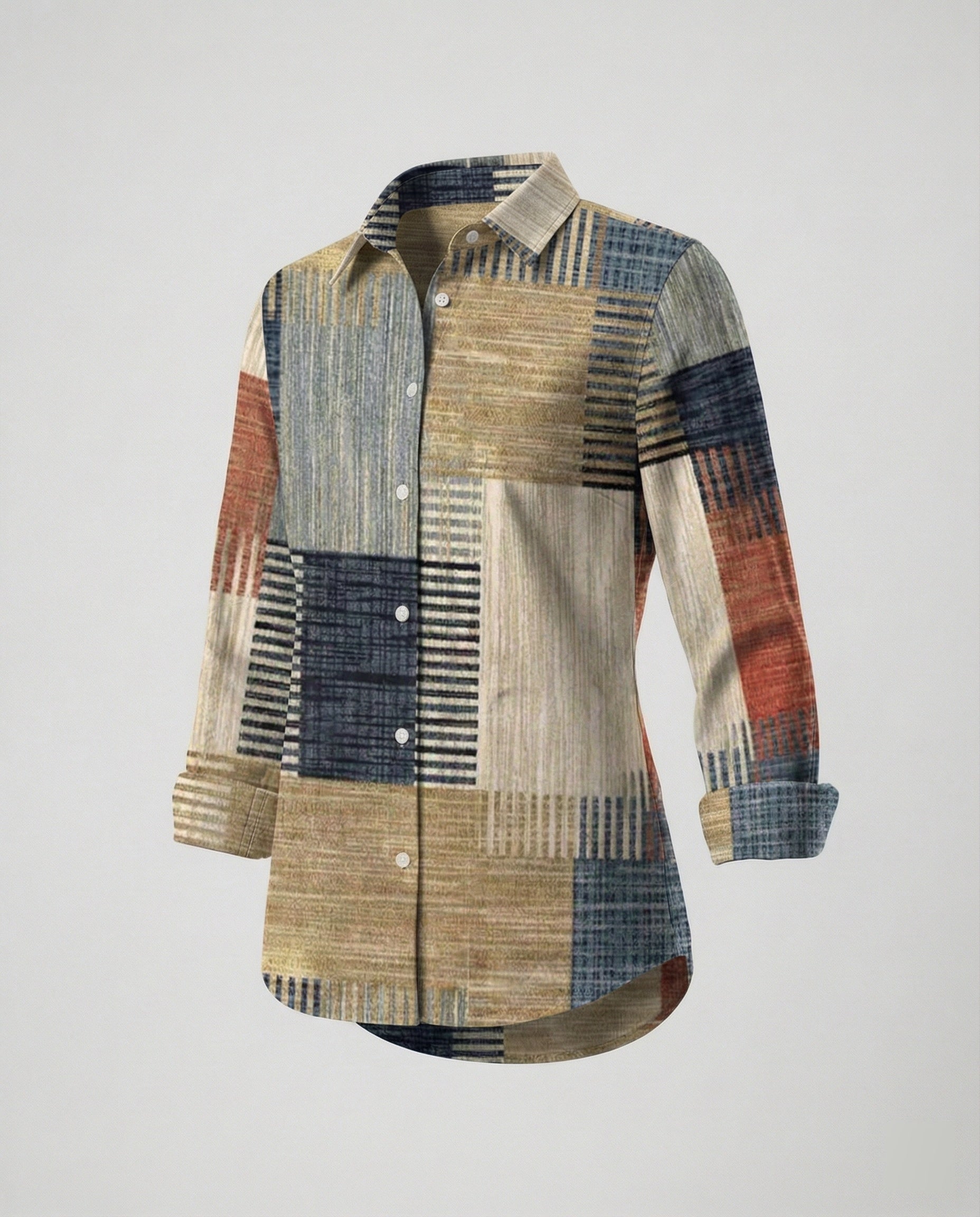 Long Sleeve Shirt Blouse Patchwork Ladies
