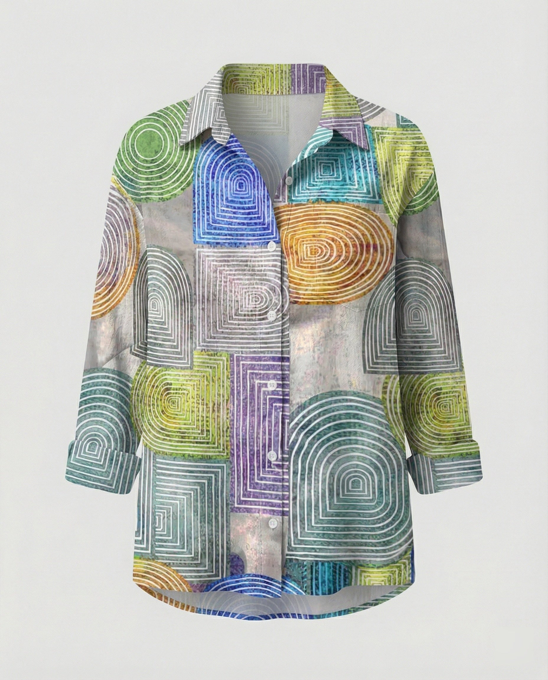 Long Sleeve Shirt Blouse Patchwork Ladies
