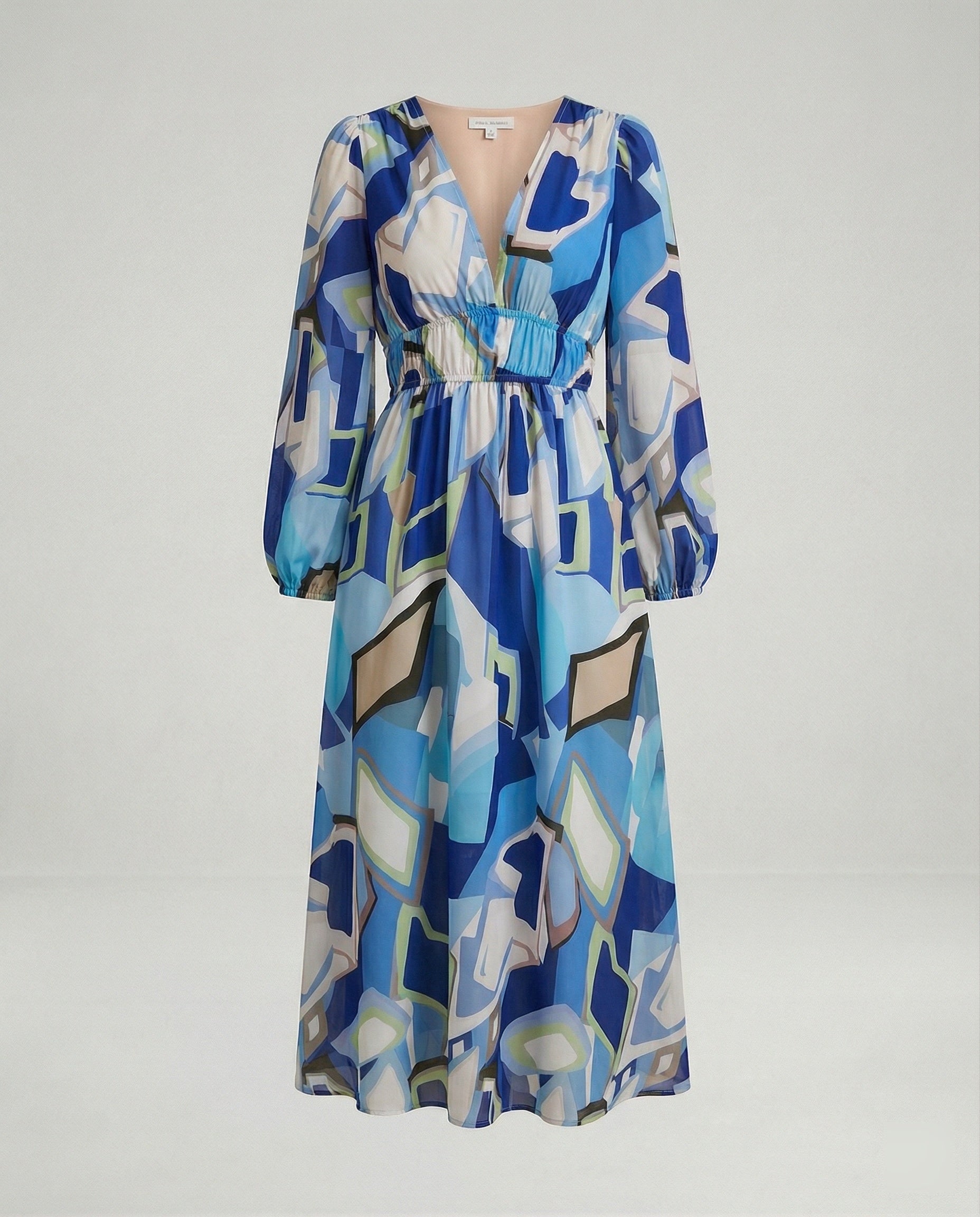 Women Midi Dress V-Neck Print