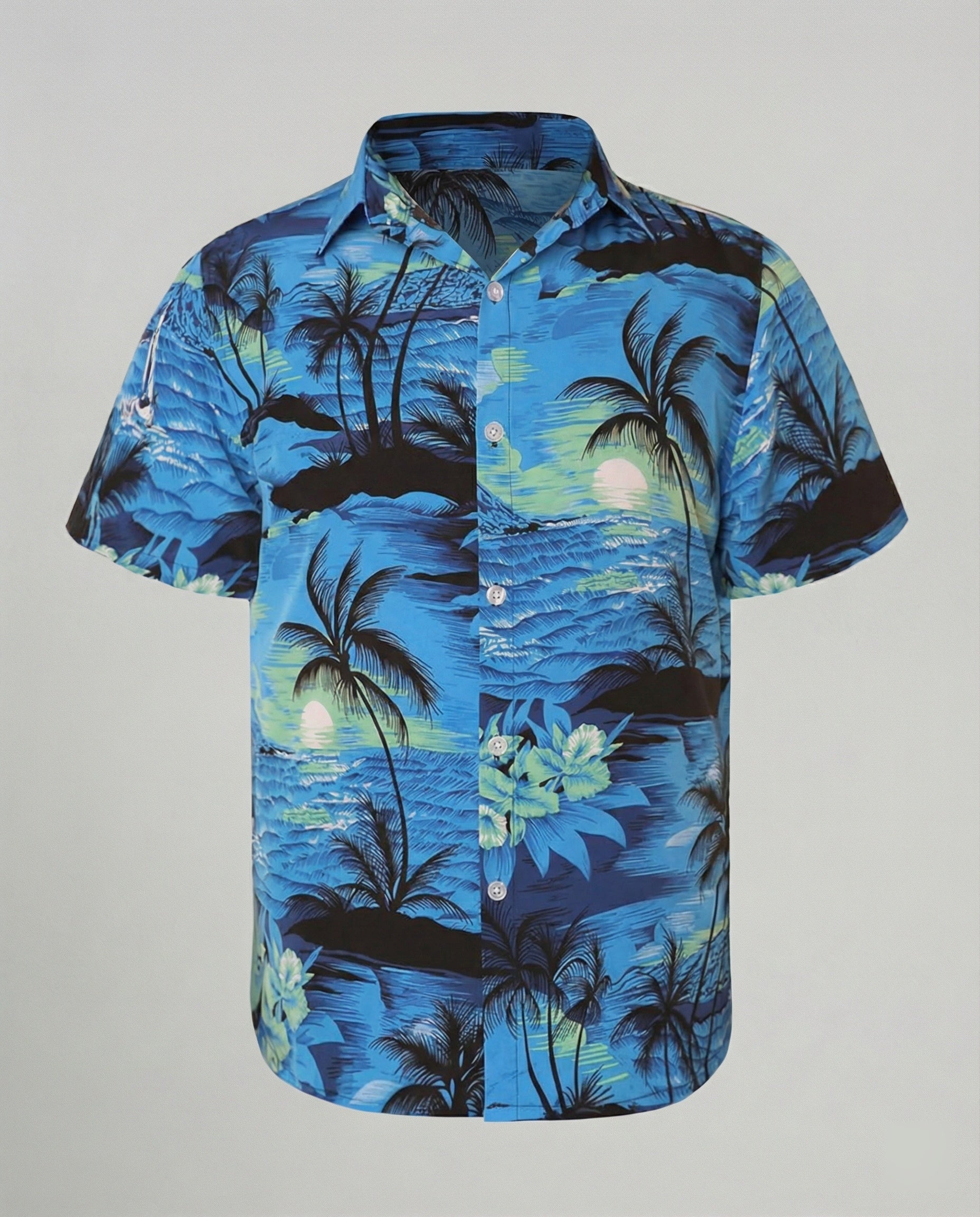 Short Sleeve Hawaii Shirt Men Palm Print