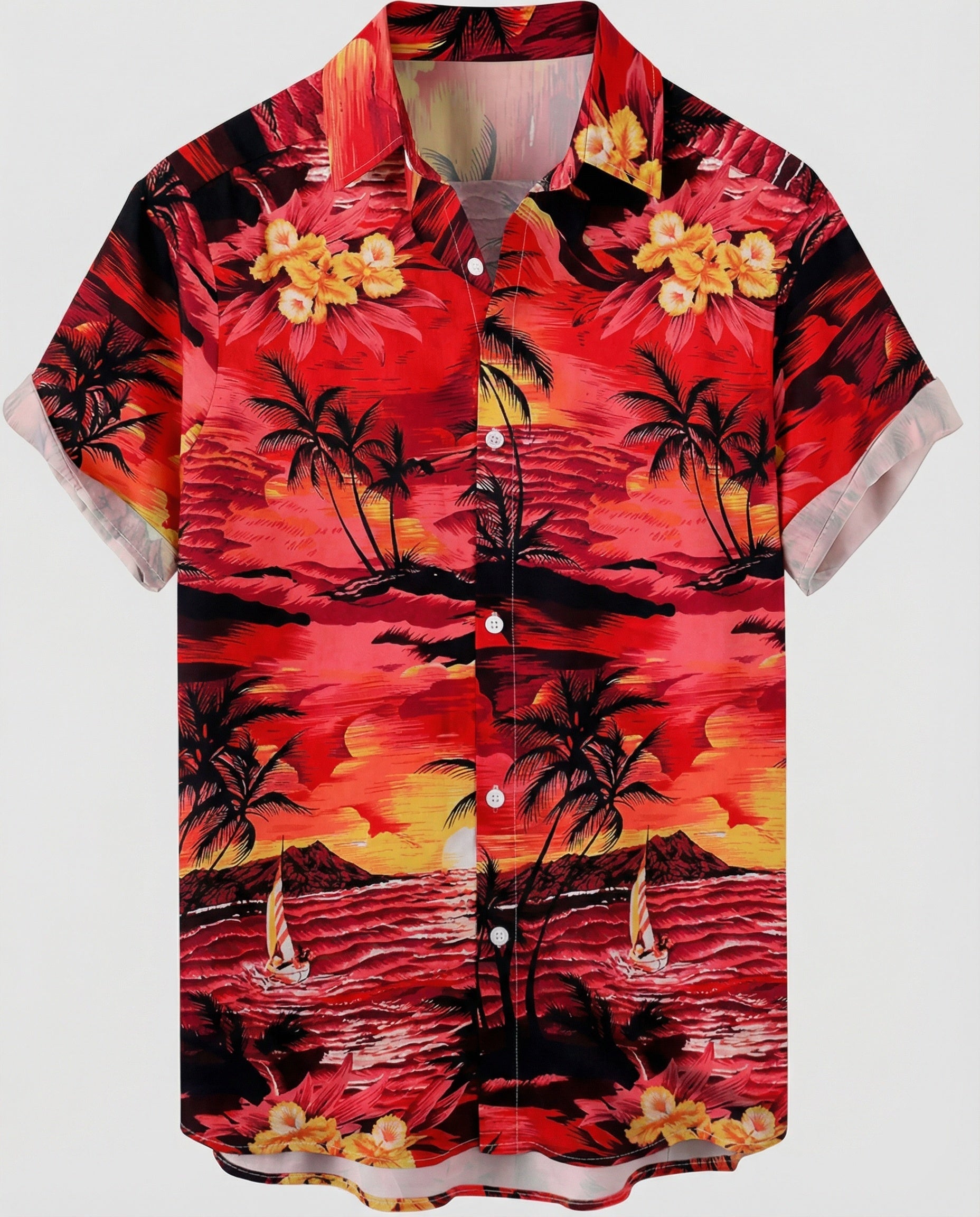 Short Sleeve Hawaii Shirt Men Palm Print