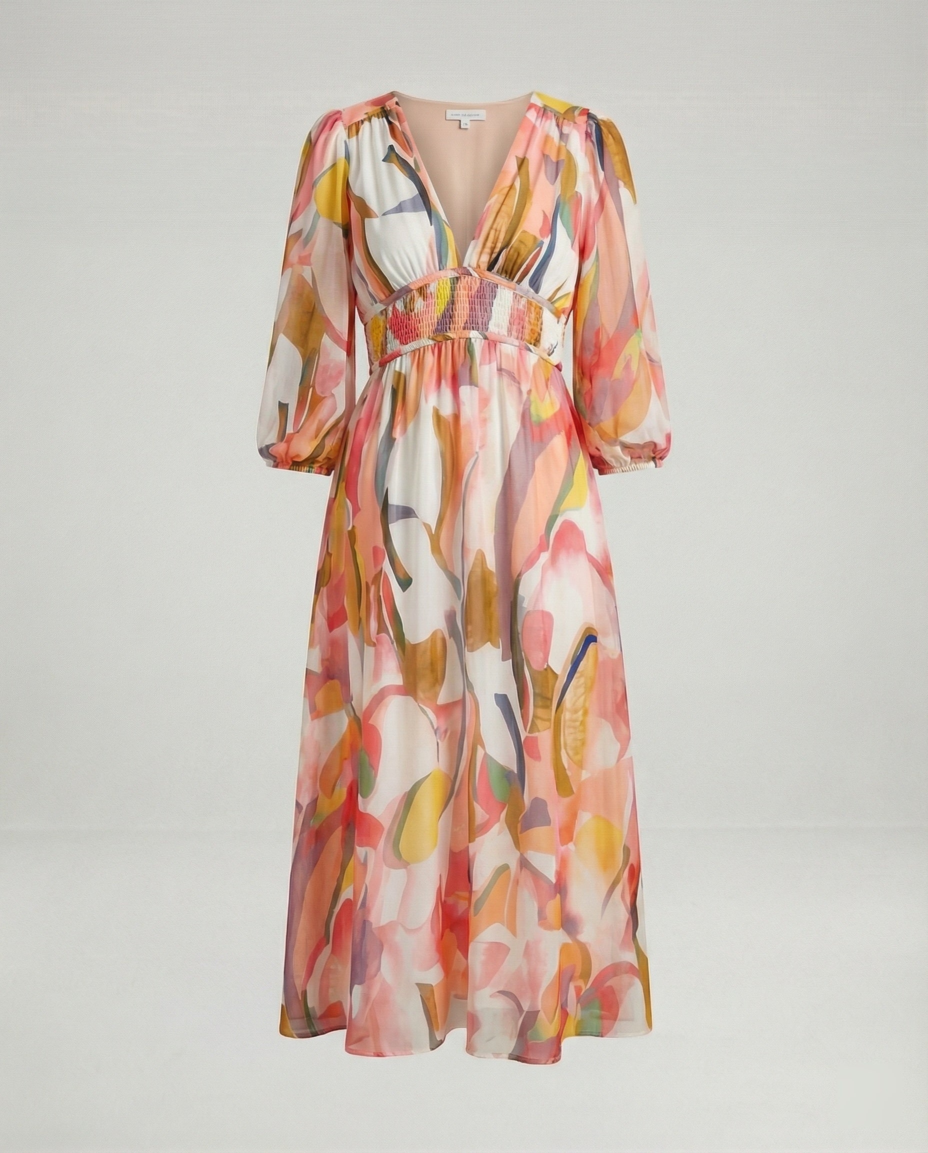 Women Midi Dress V-Neck Print