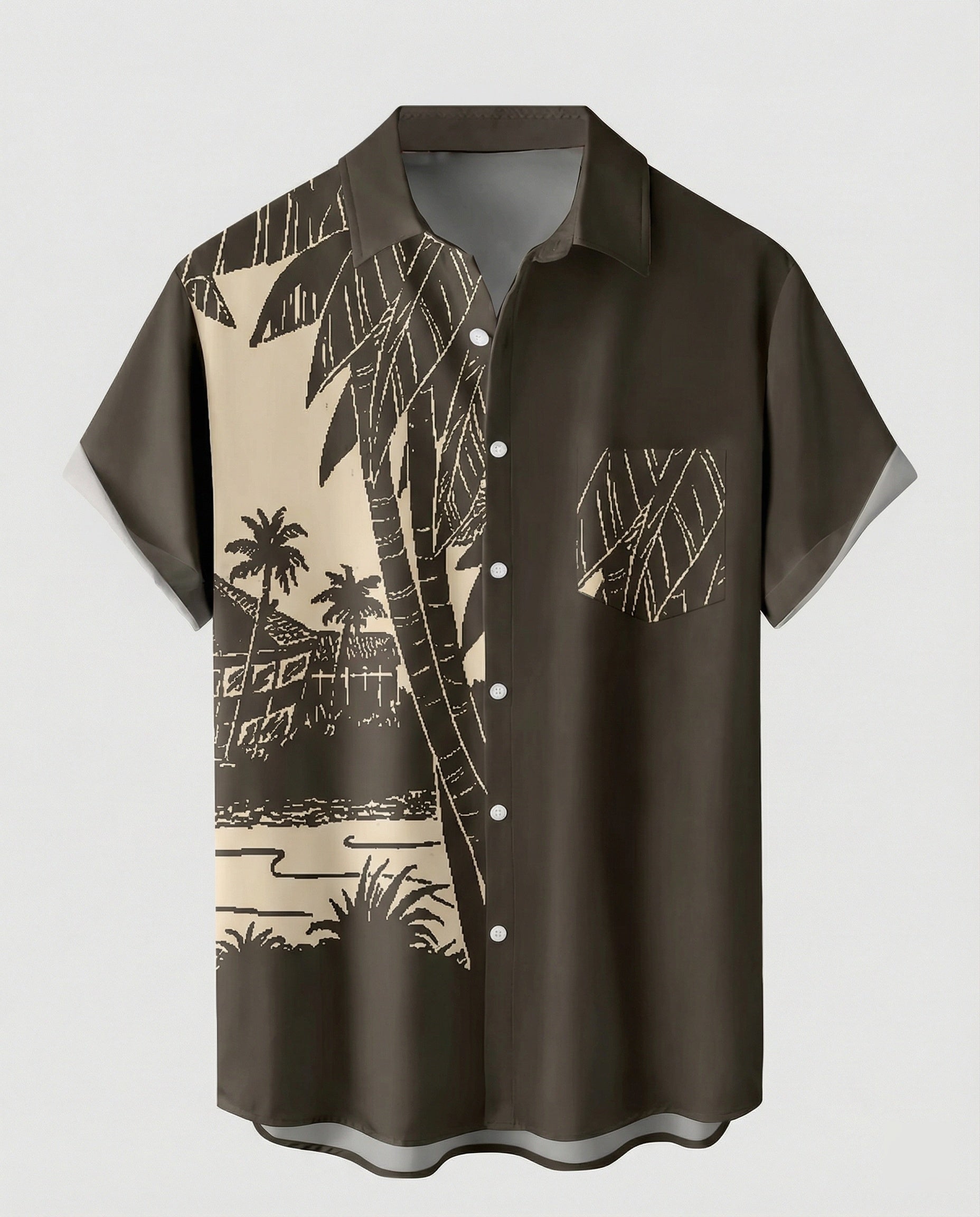 Short Sleeve Hawaii Shirt Men Palm Print