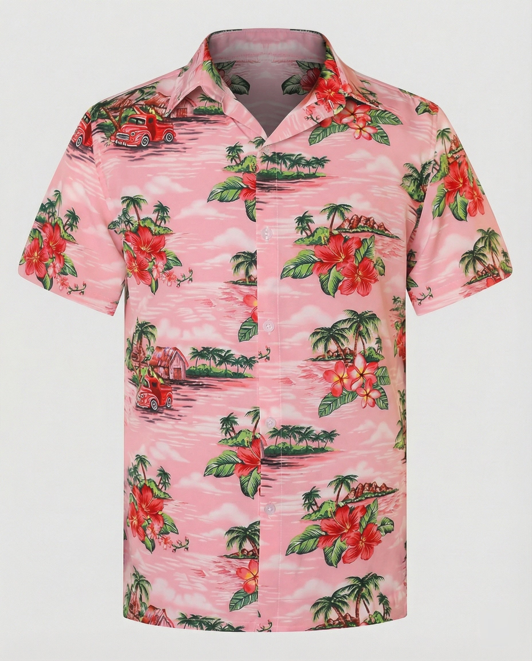 Short Sleeve Hawaii Shirt Men Palm Print