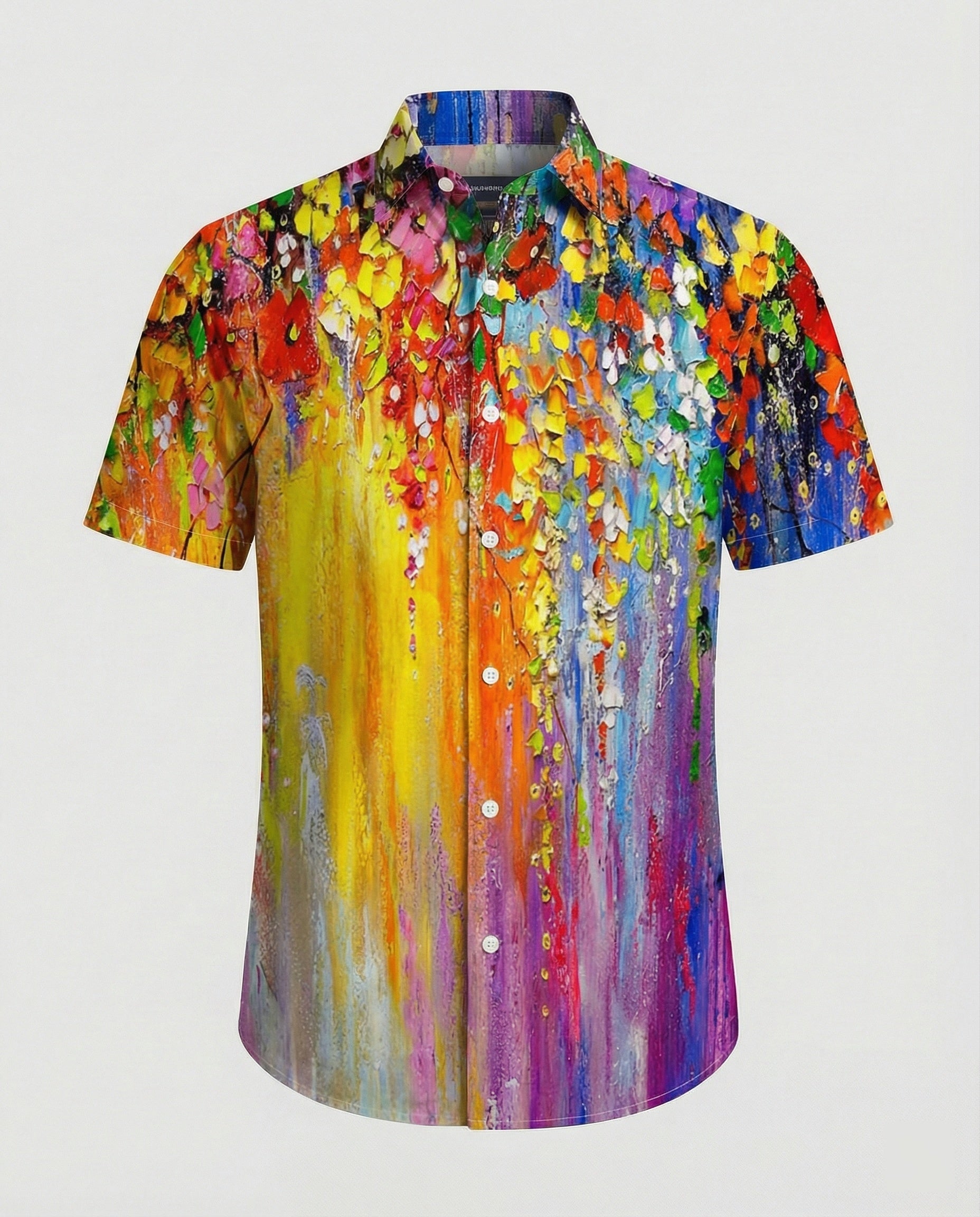 Short sleeve shirt men floral pattern linen look