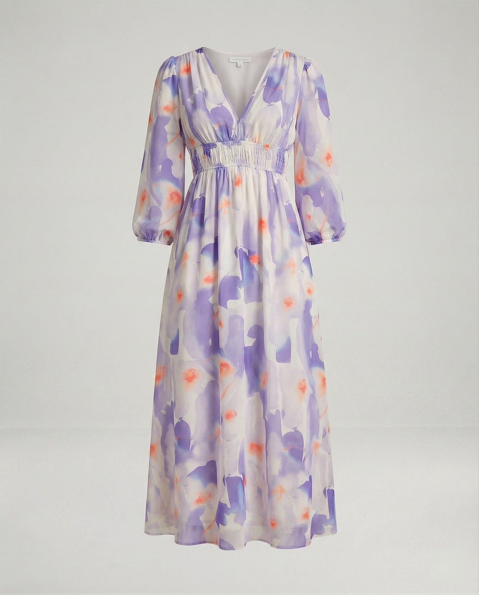 Women Midi Dress V-Neck Print