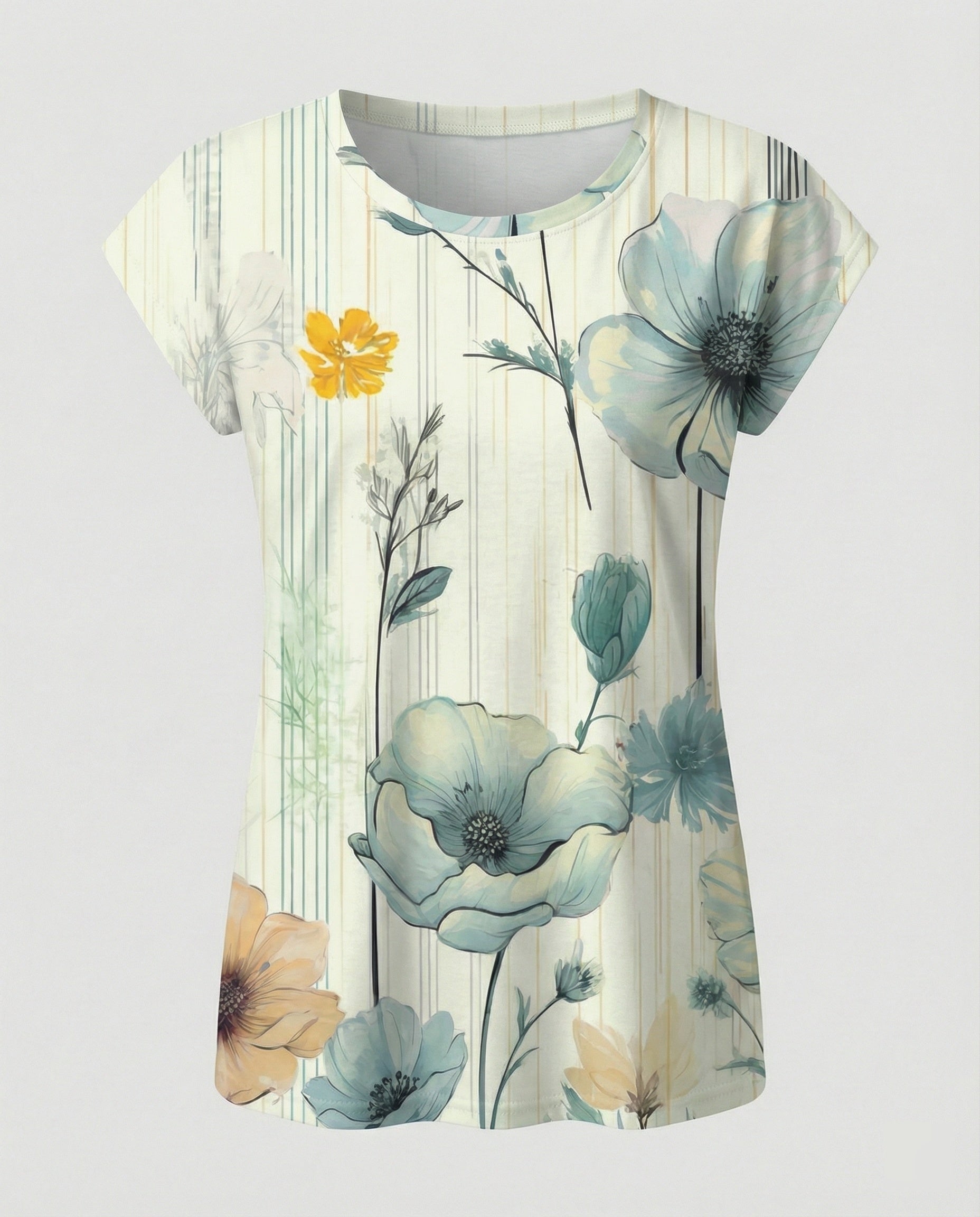 Watercolor Summer Blouse Women Asymmetric