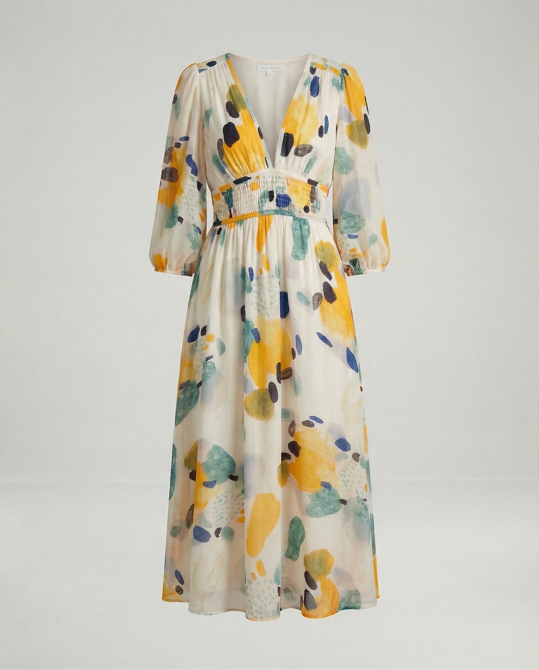Women Midi Dress V-Neck Print