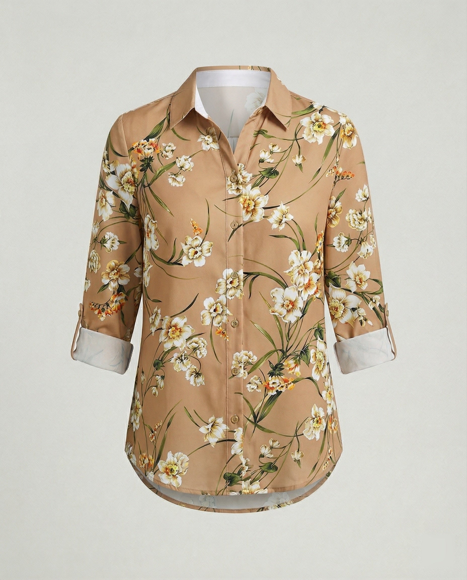 Linen look blouse women floral