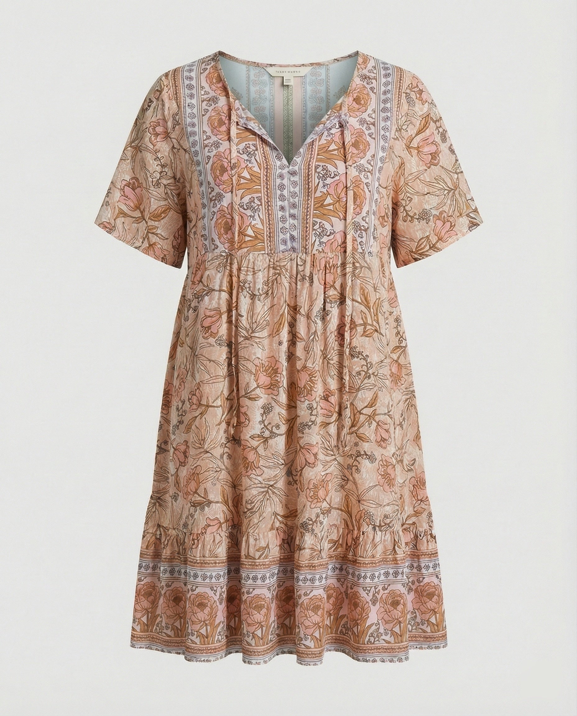 Ladies Boho Midi Dress A-Line with Trim