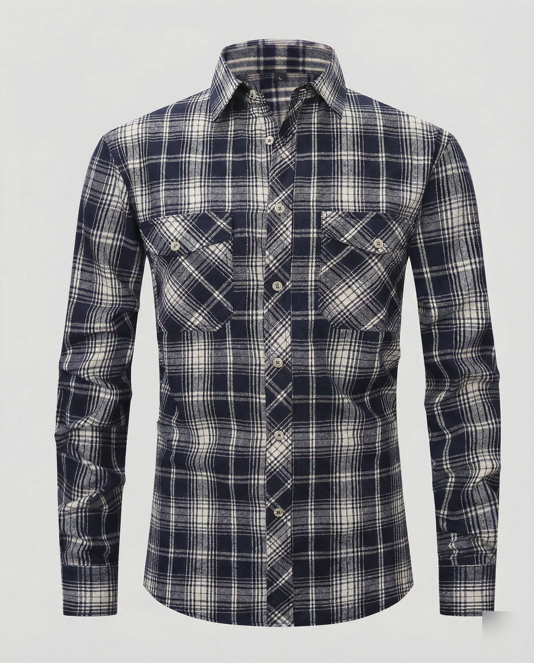 Men's Long Sleeve Shirt Checked with Kent Collar