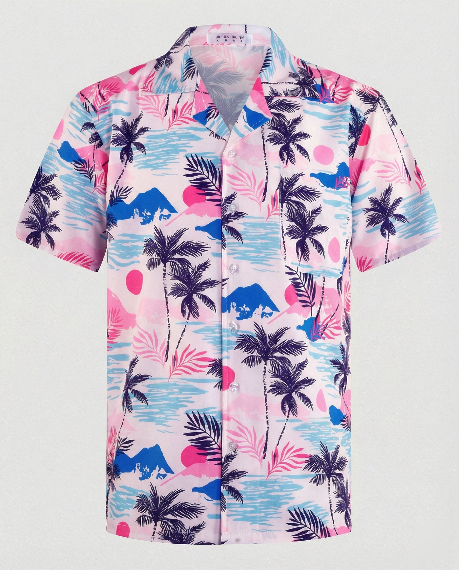 Short Sleeve Hawaii Shirt Men Palm Print