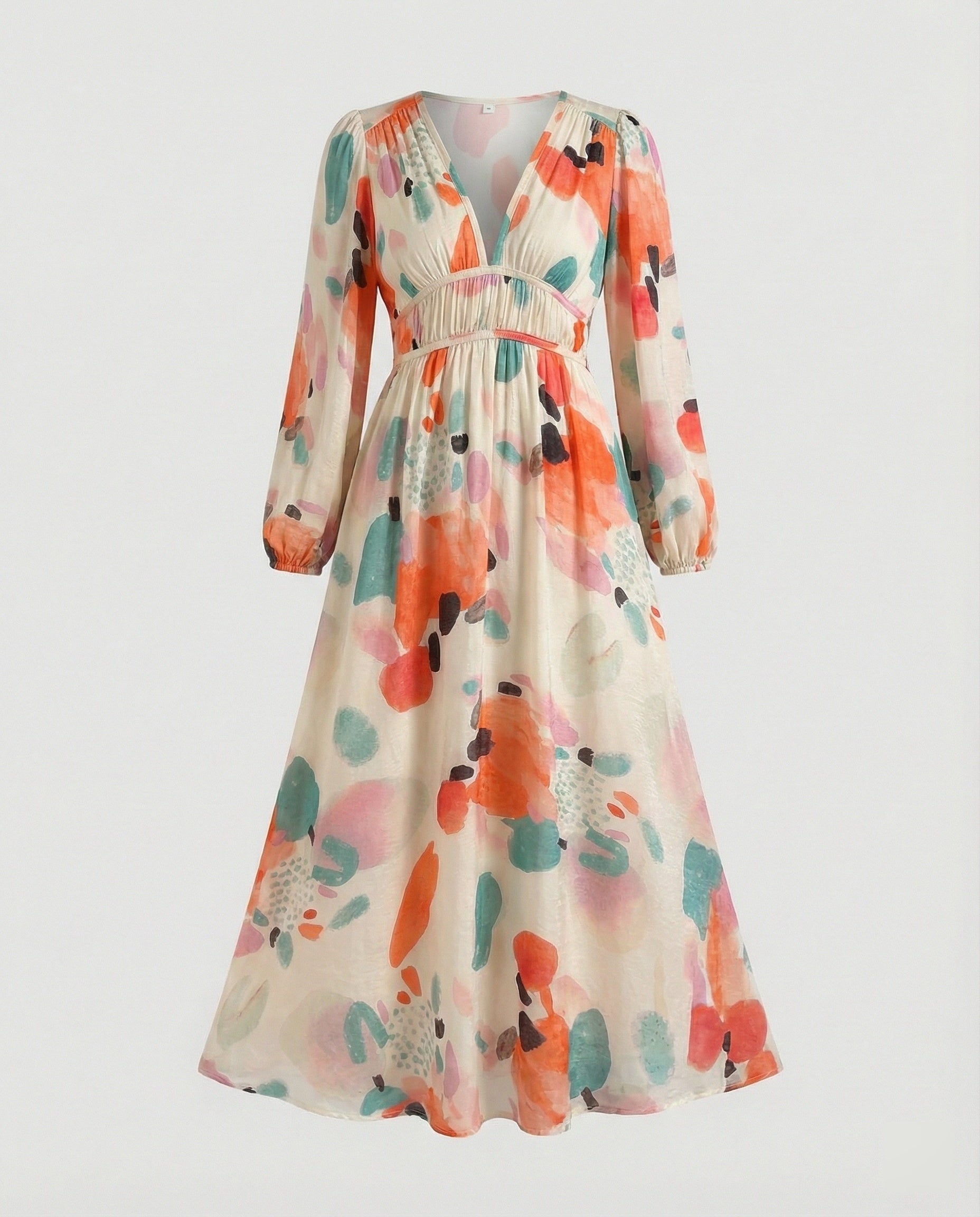 Women Midi Dress V-Neck Print