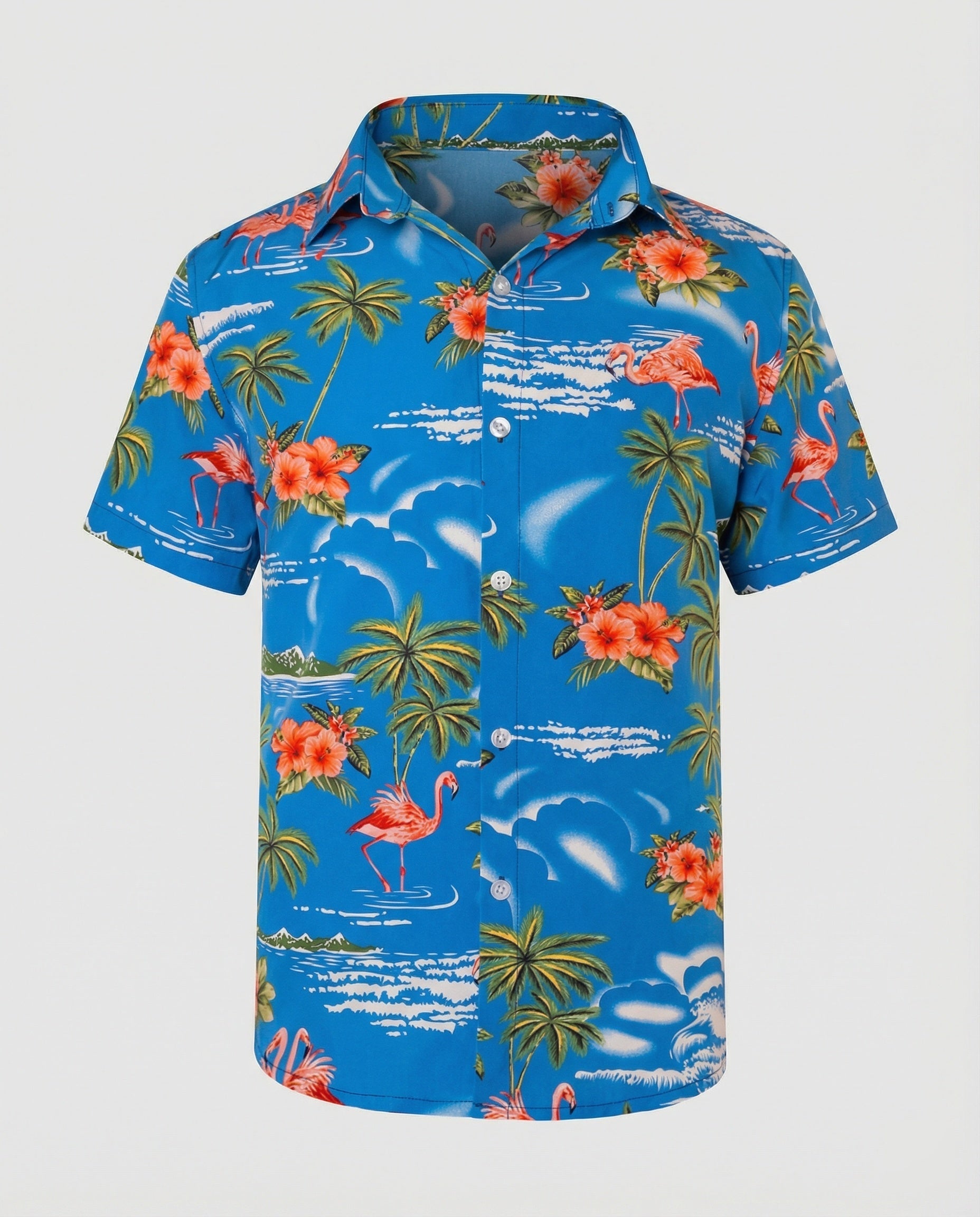 Short Sleeve Hawaii Shirt Men Palm Print