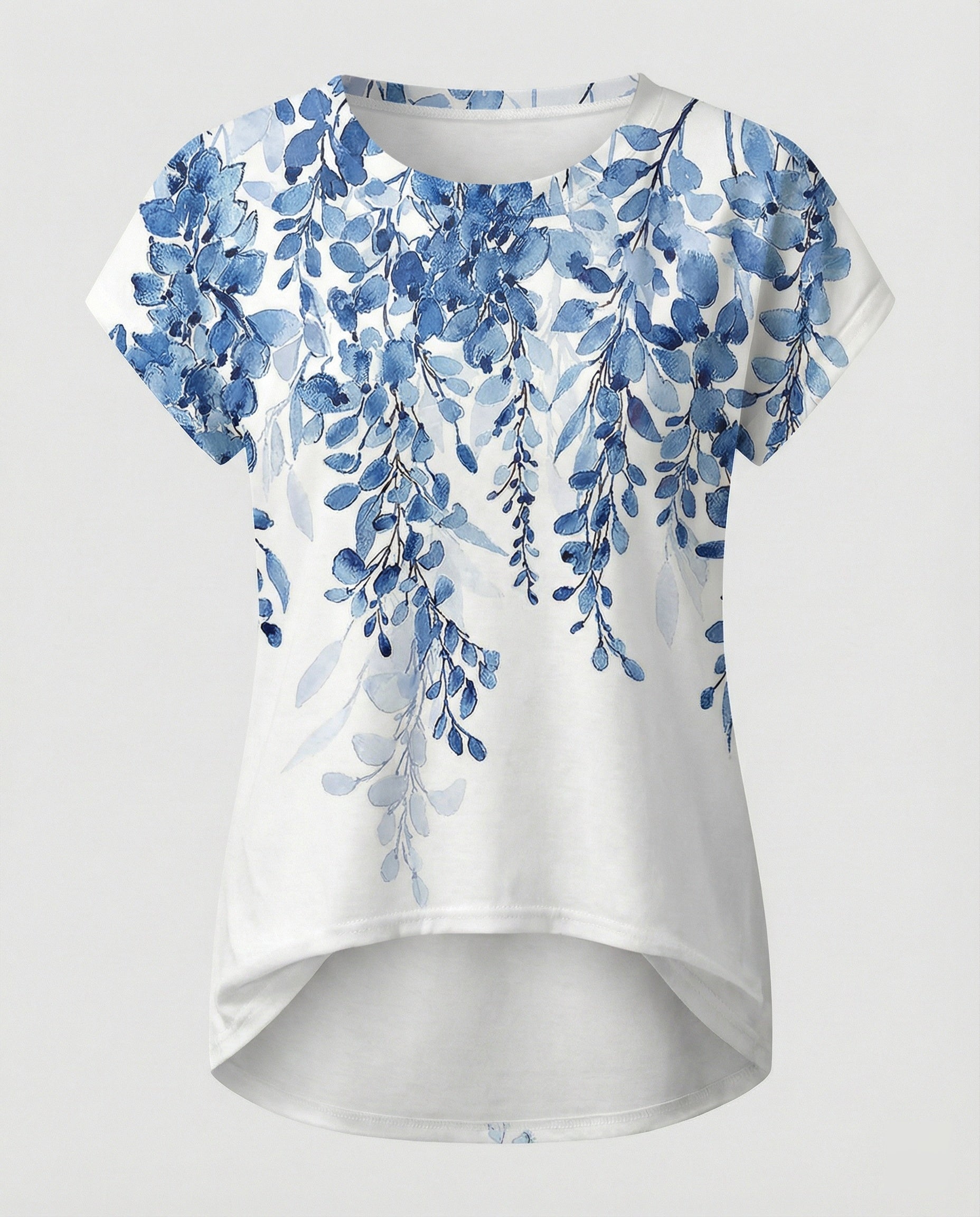 Watercolor Summer Blouse Women Asymmetric