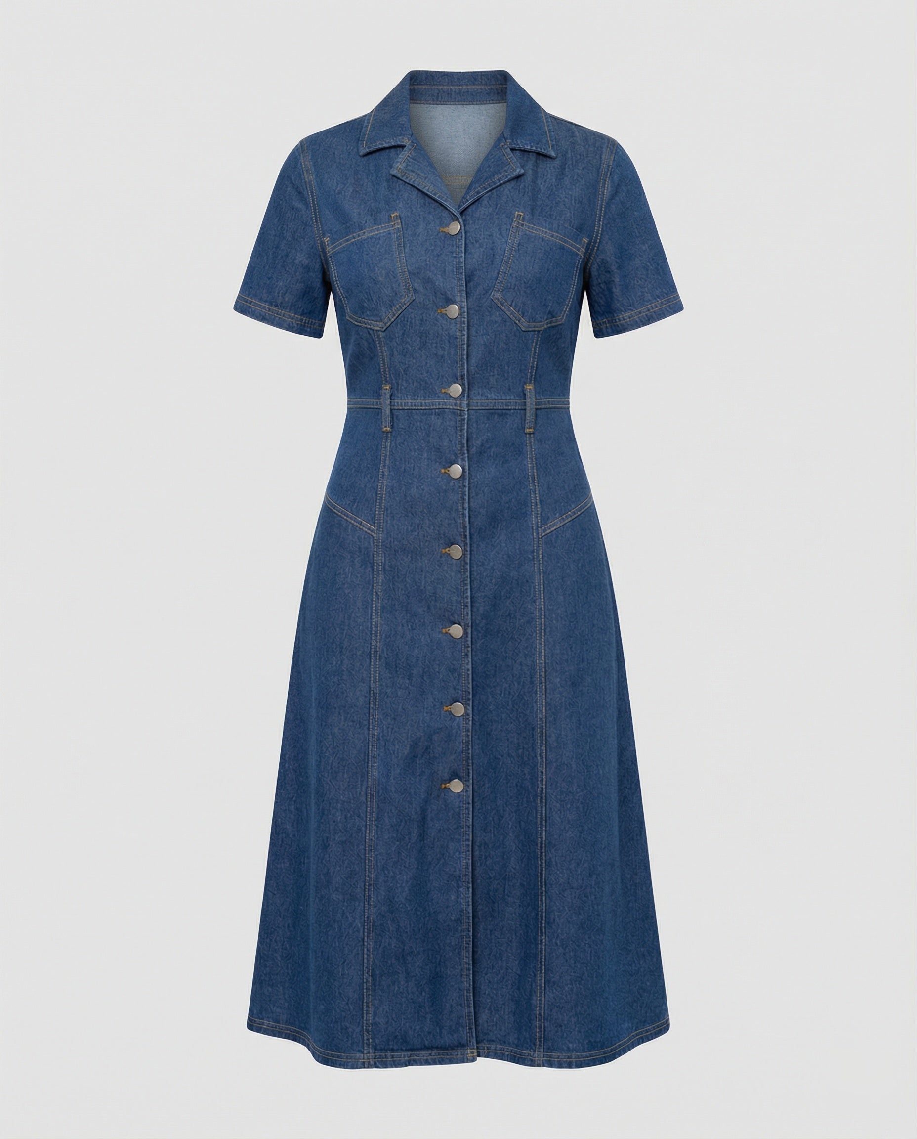 Ladies Midi Denim Dress with Button Placket