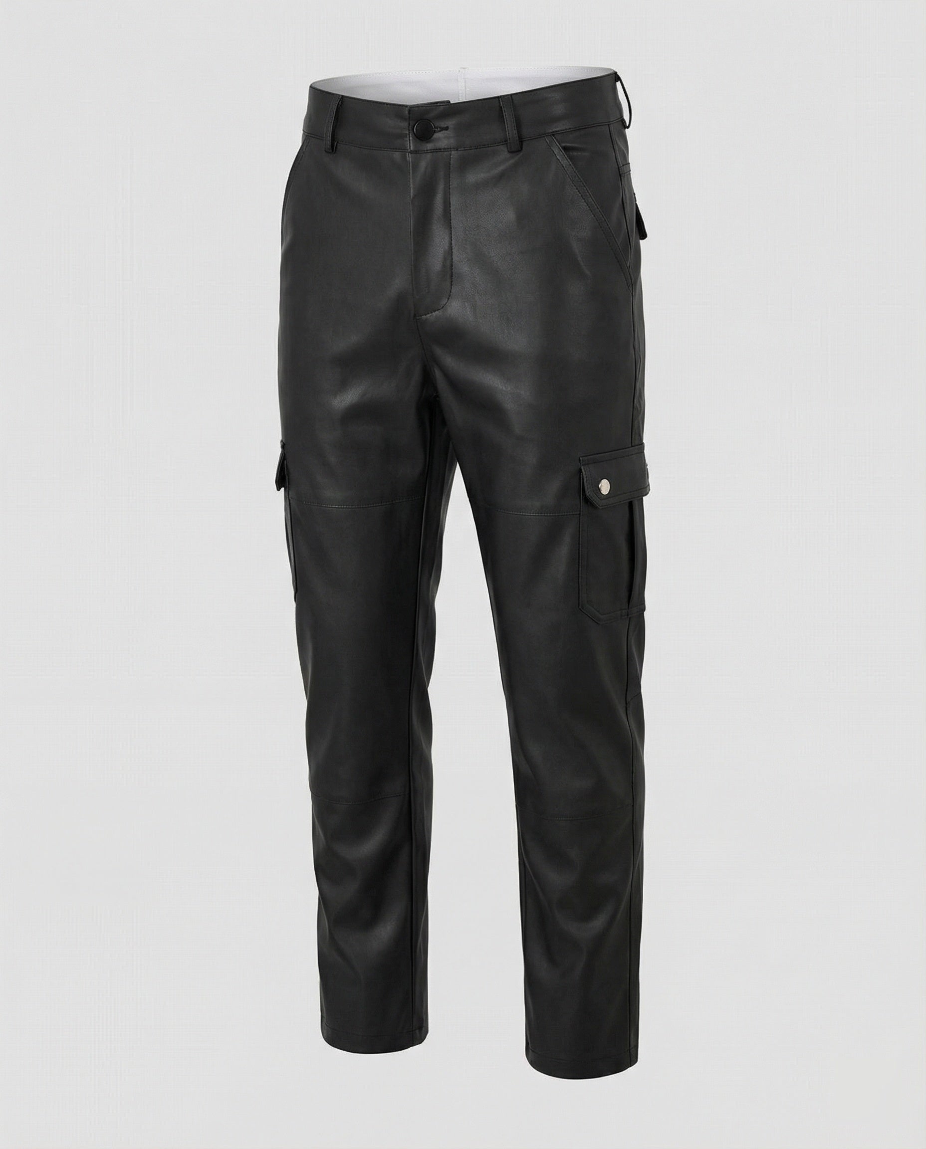 Men's Faux Leather Cargo Pants with Side Pockets