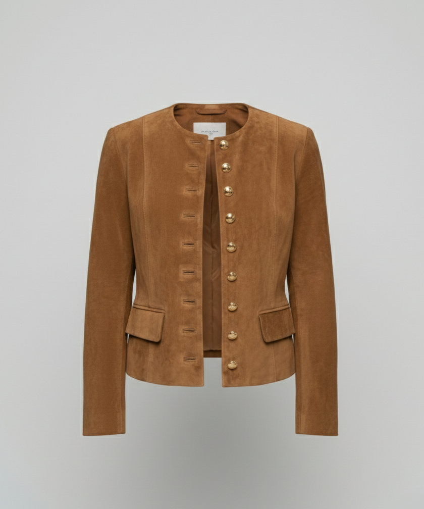 Women's suede jacket with gold buttons