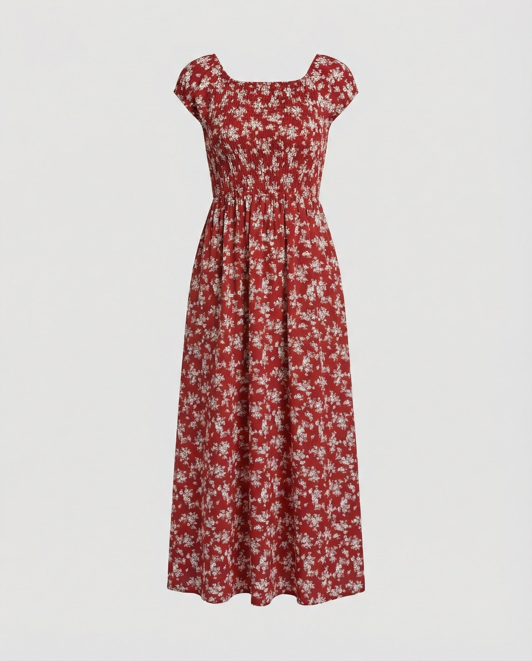 Ladies Midi Dress Smock Waist Summer