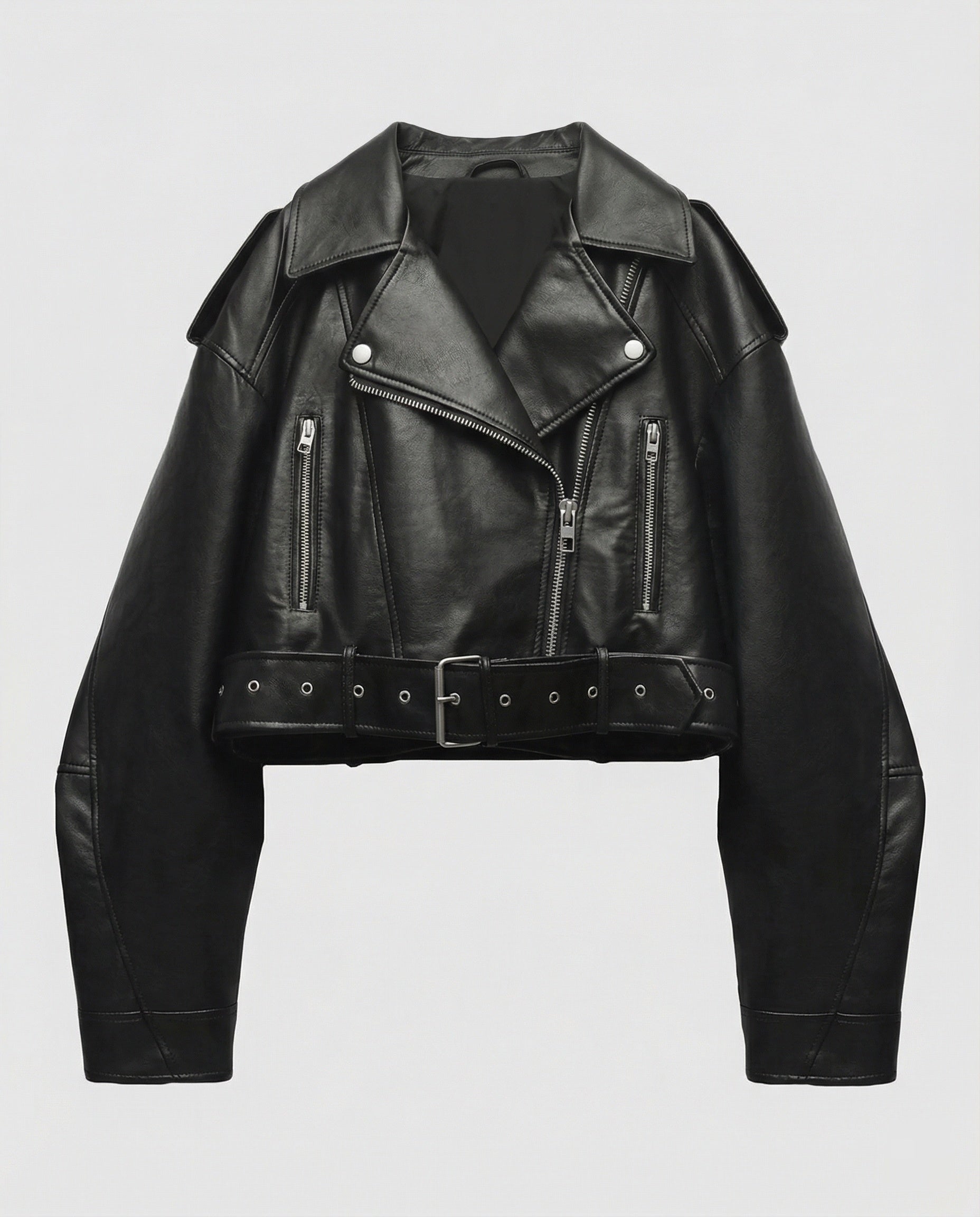 Women's Leather Jacket Black with Belt