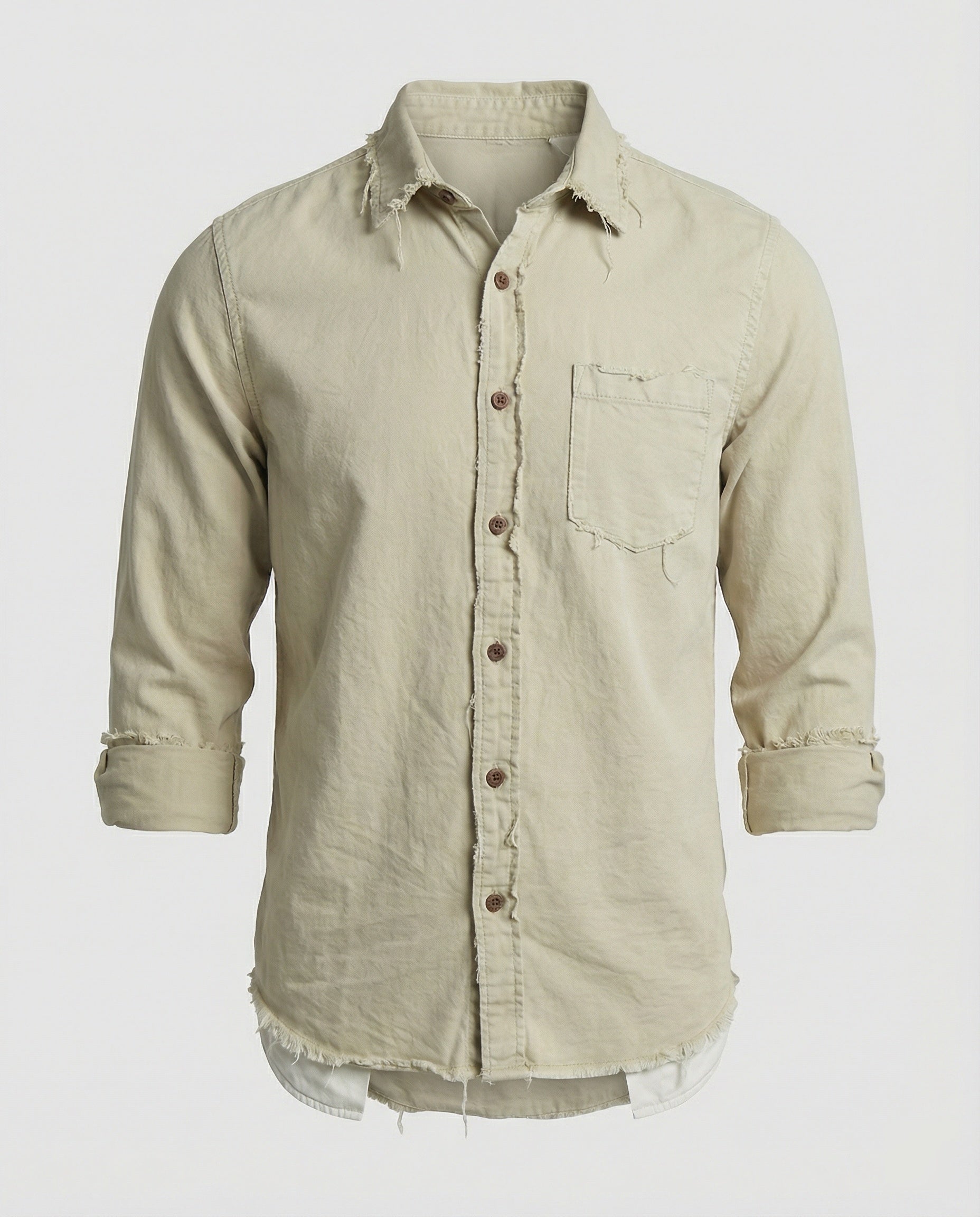 Men's Casual Button-Down Shirt with Asymmetrical Hem