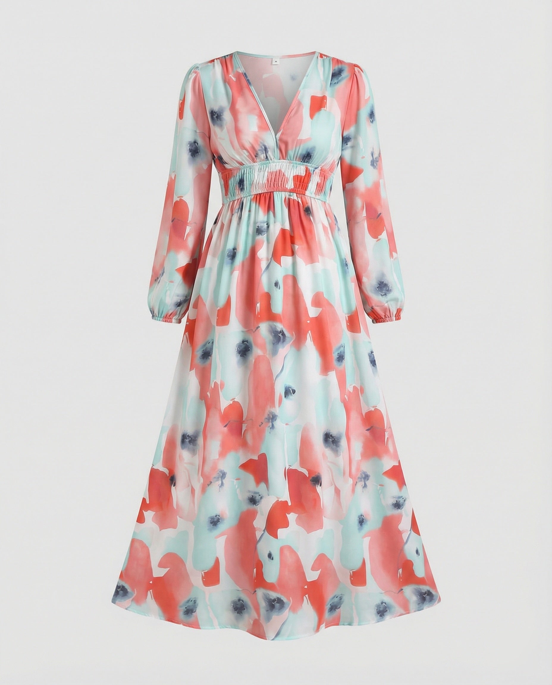 Women Midi Dress V-Neck Print