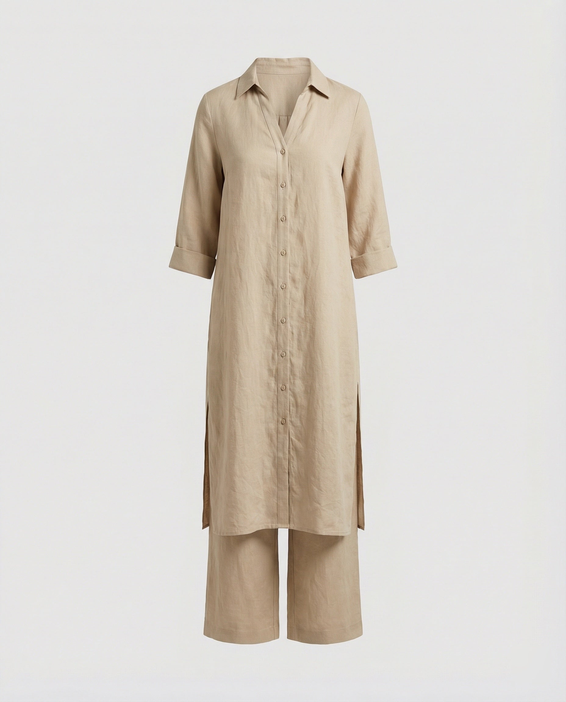 Linen Maxi Dress with Button Placket Women