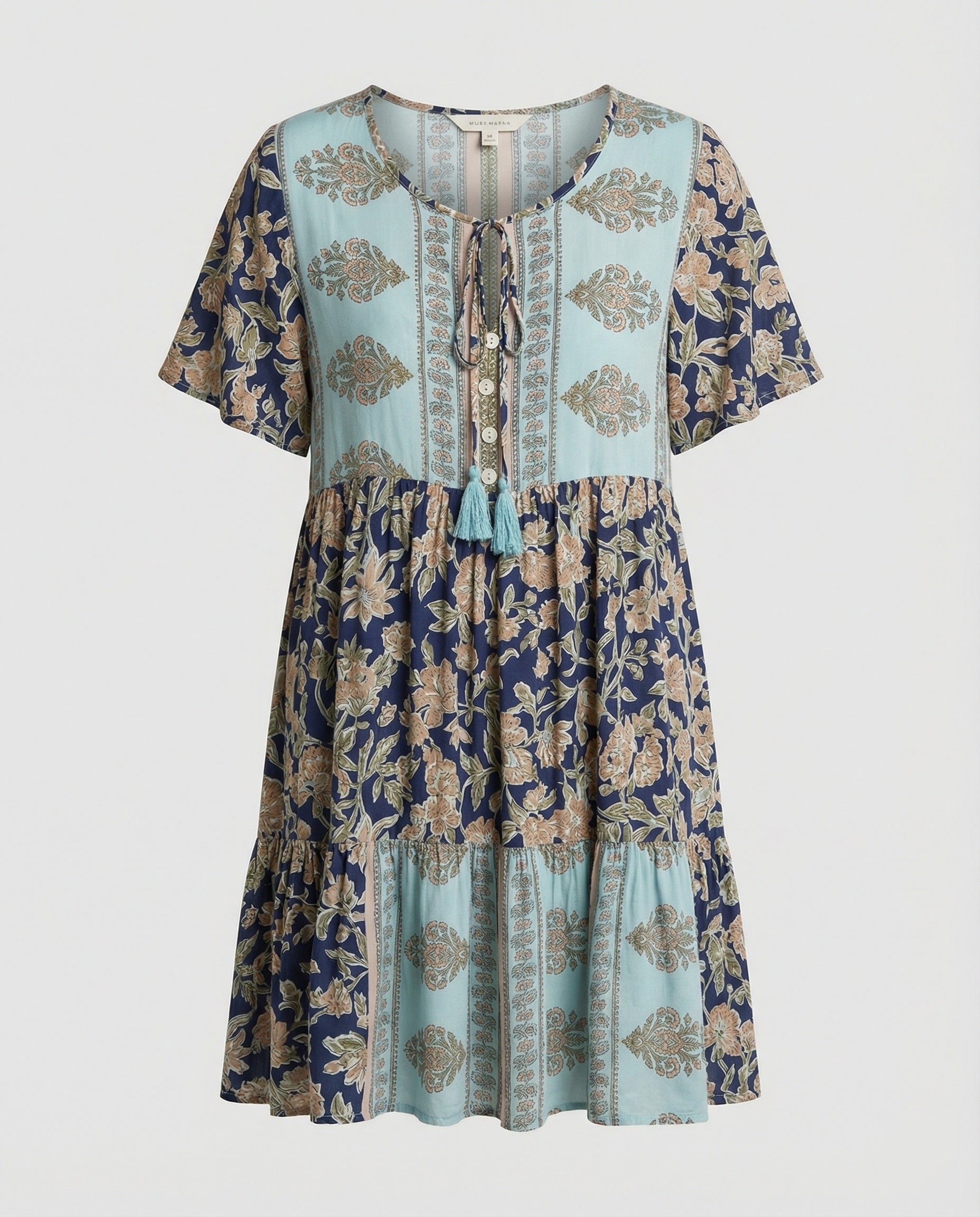 Ladies Boho Midi Dress A-Line with Trim