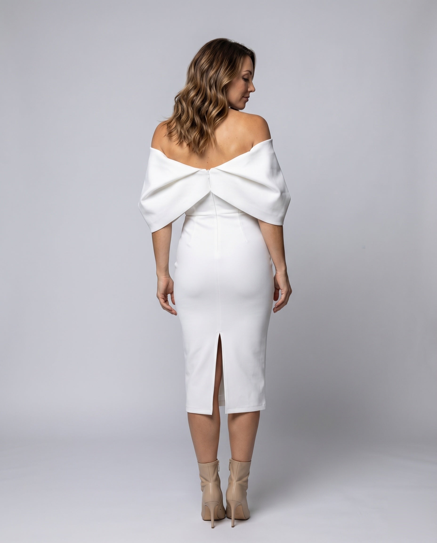 Women Off-Shoulder Sheath Dress Cape-Insertion Stretch