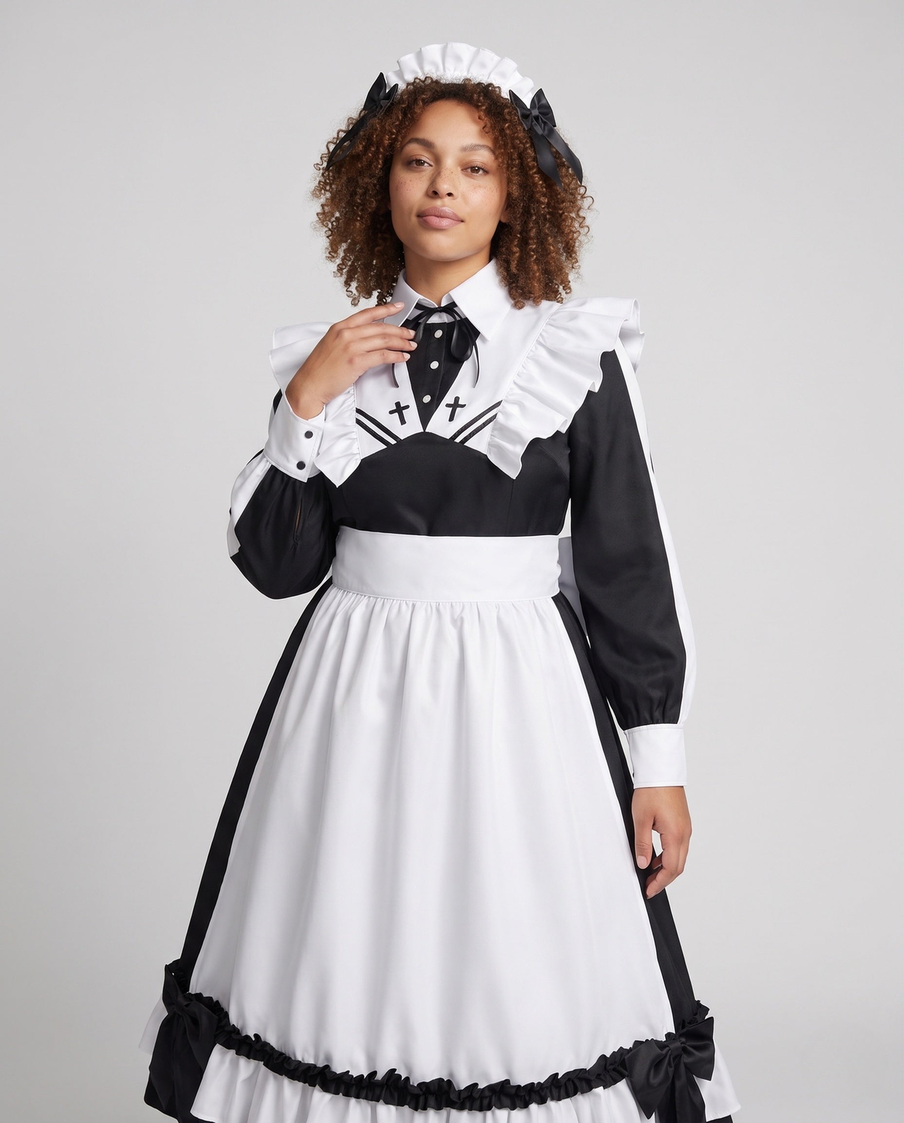 Women's costume dress with ruffle details and elegant accessories Chichicherry