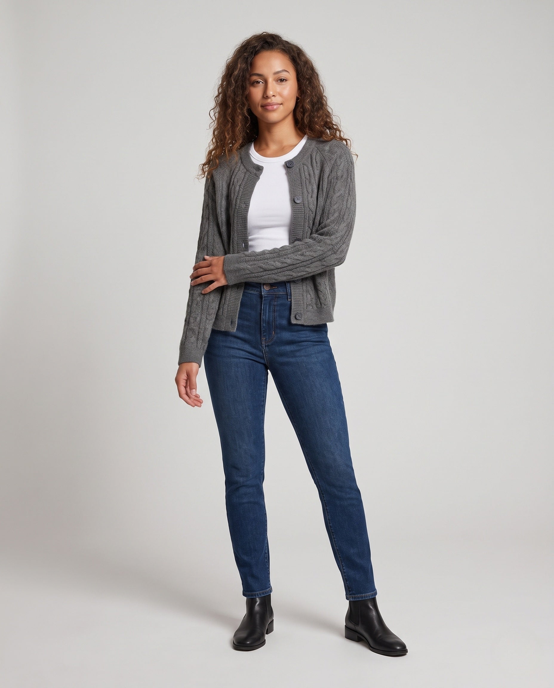 Women's Boxy Braided Knit Cardigan with Raglan Sleeves and Angora-like Texture Chichicherry