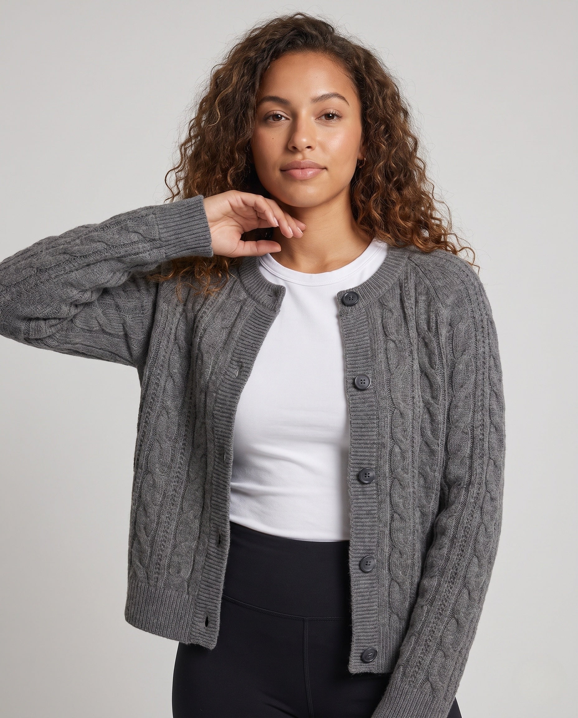 Women's Boxy Braided Knit Cardigan with Raglan Sleeves and Angora-like Texture Chichicherry