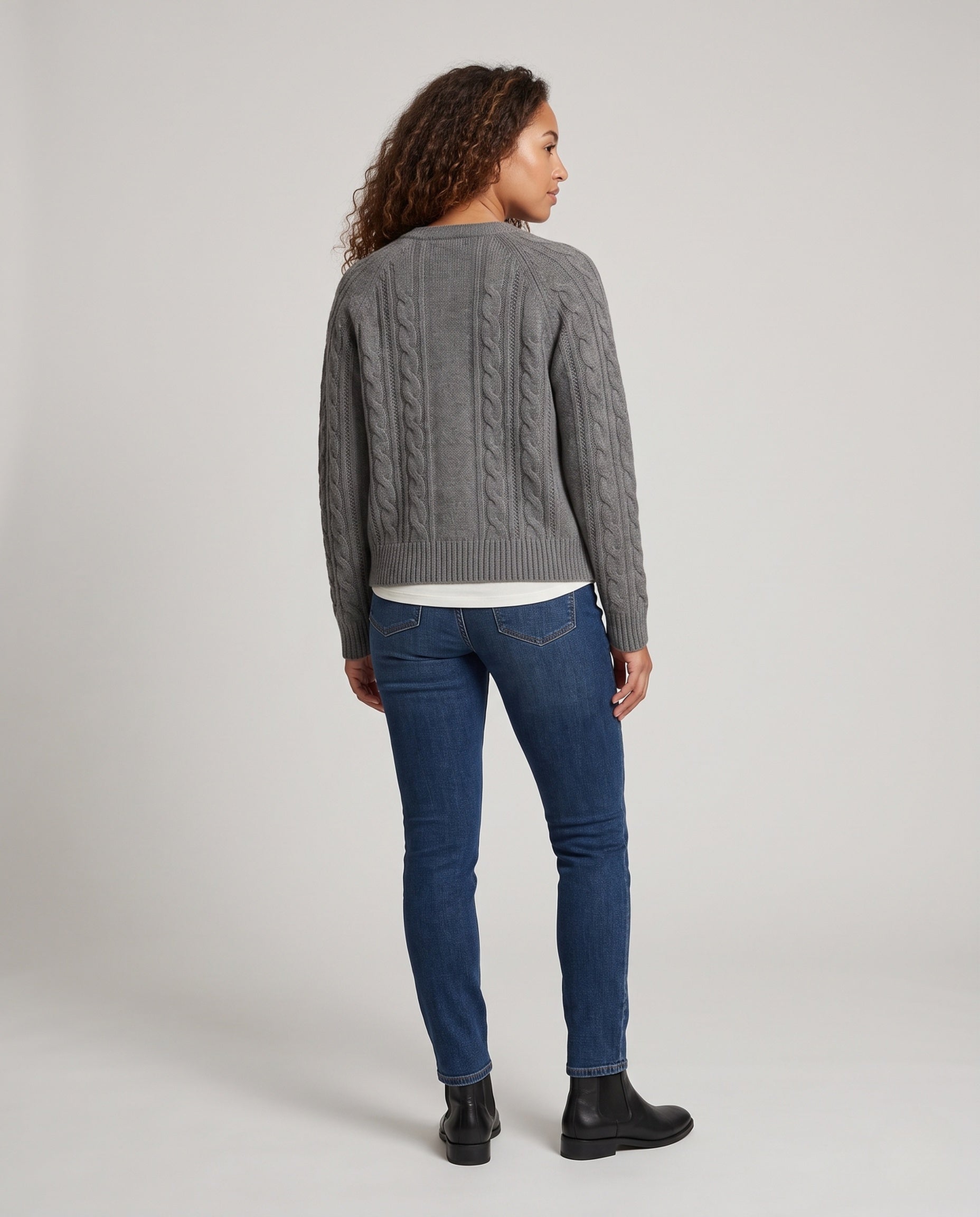 Women's Boxy Braided Knit Cardigan with Raglan Sleeves and Angora-like Texture Chichicherry