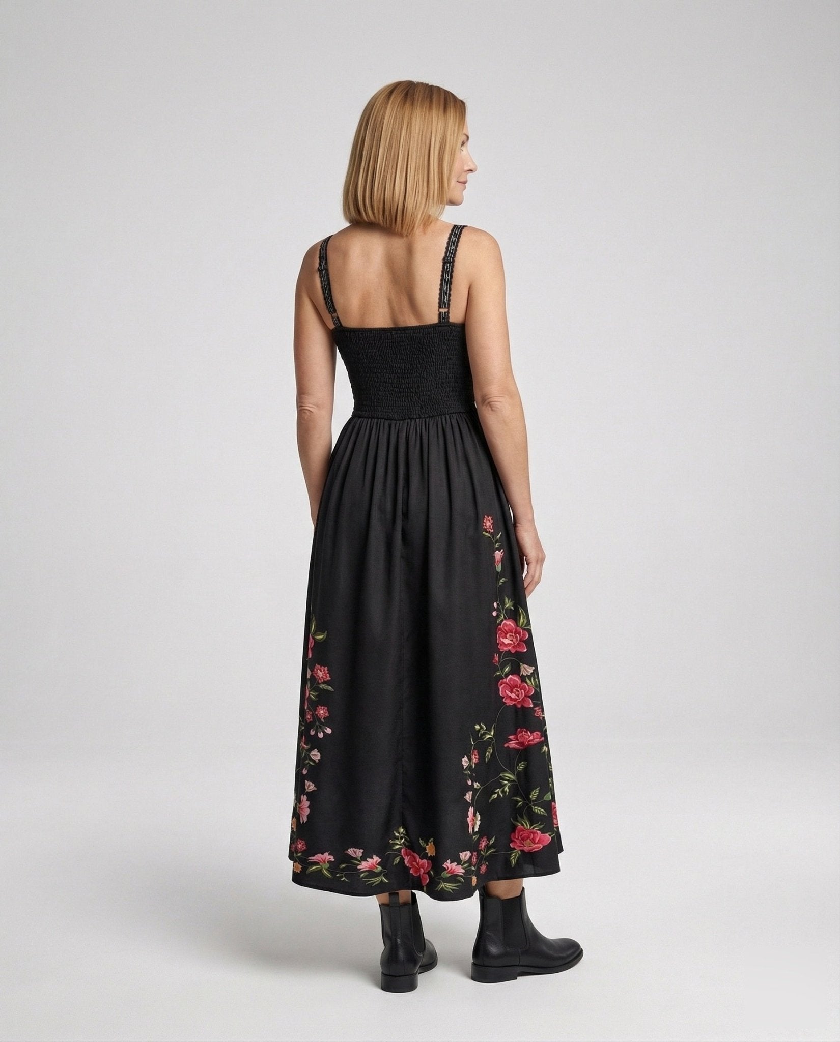 Retro Swing Dress Ankle-Length With Embroidery Women - Chichicherry