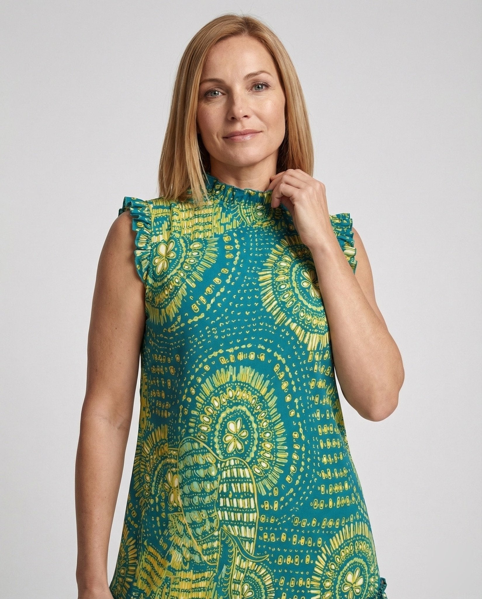 Ruffle Dress Sleeveless Boho Print Women - Chichicherry