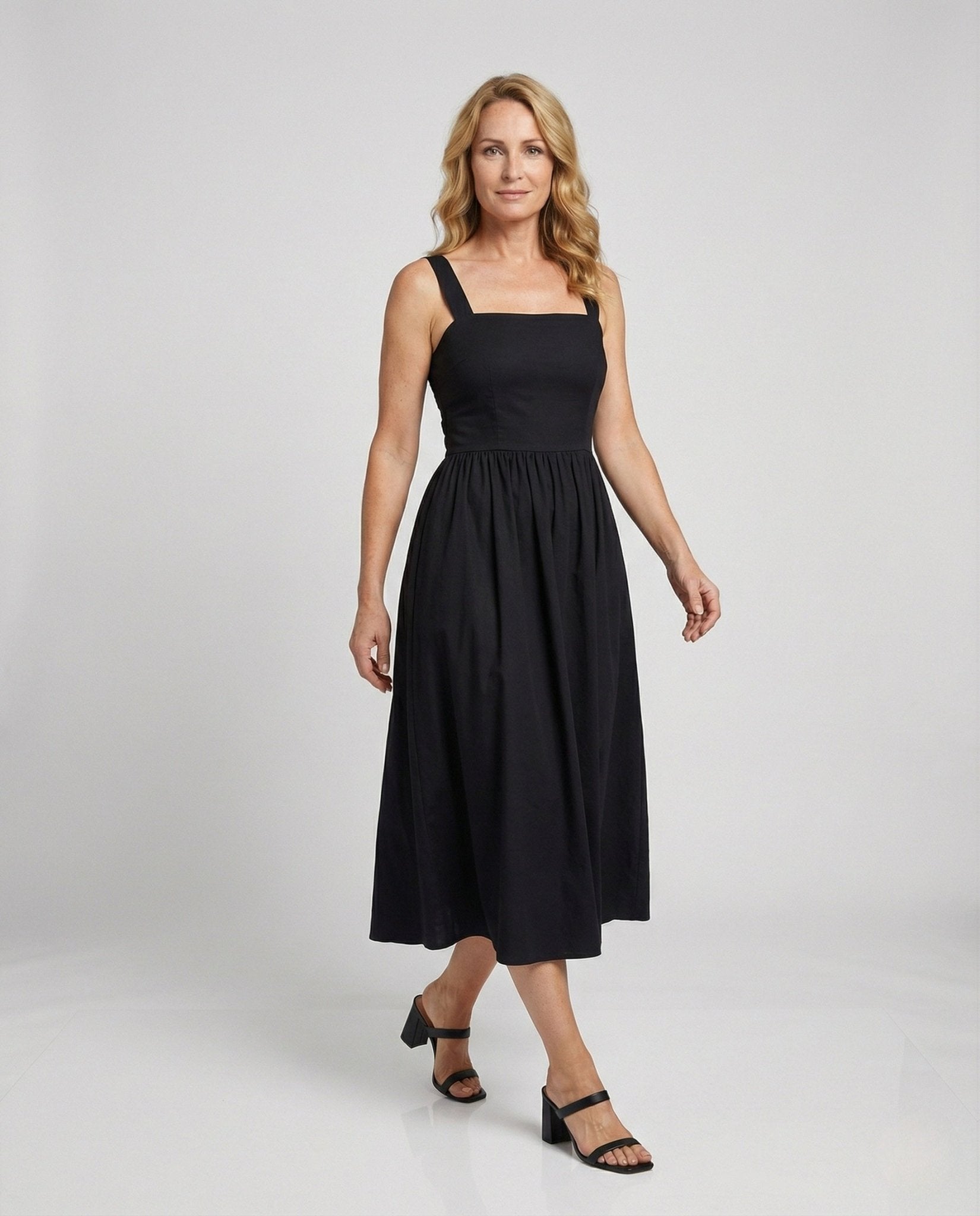 Satin Midi Dress With Square Neckline Women - Chichicherry