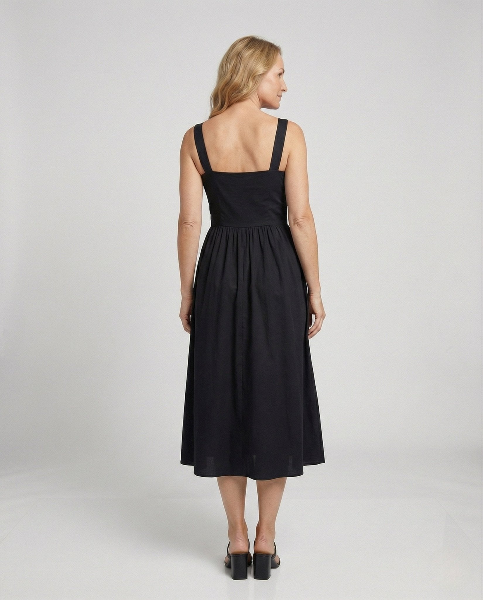 Satin Midi Dress With Square Neckline Women - Chichicherry