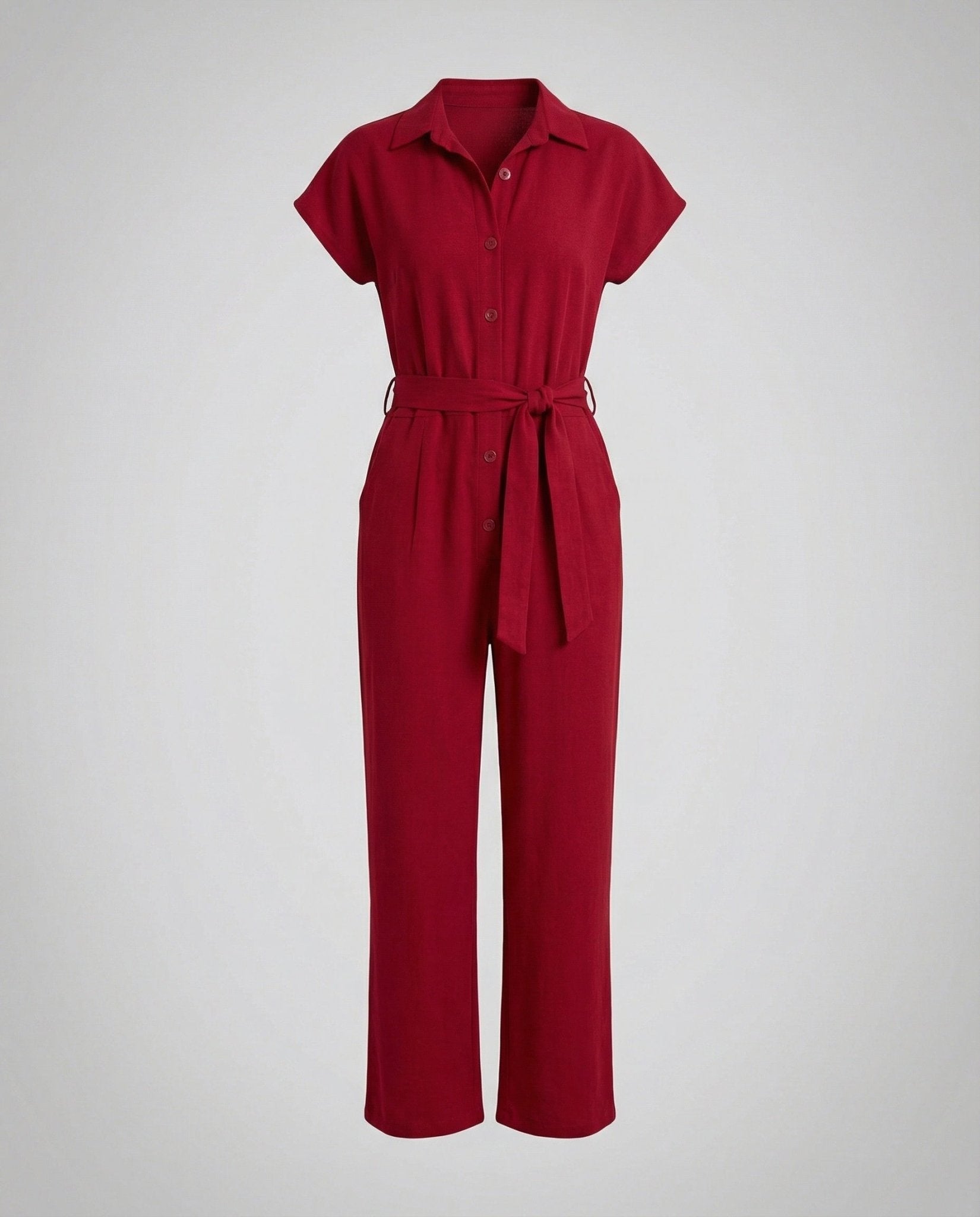 Short Sleeve Jumpsuit Women with Waist Belt - Chichicherry